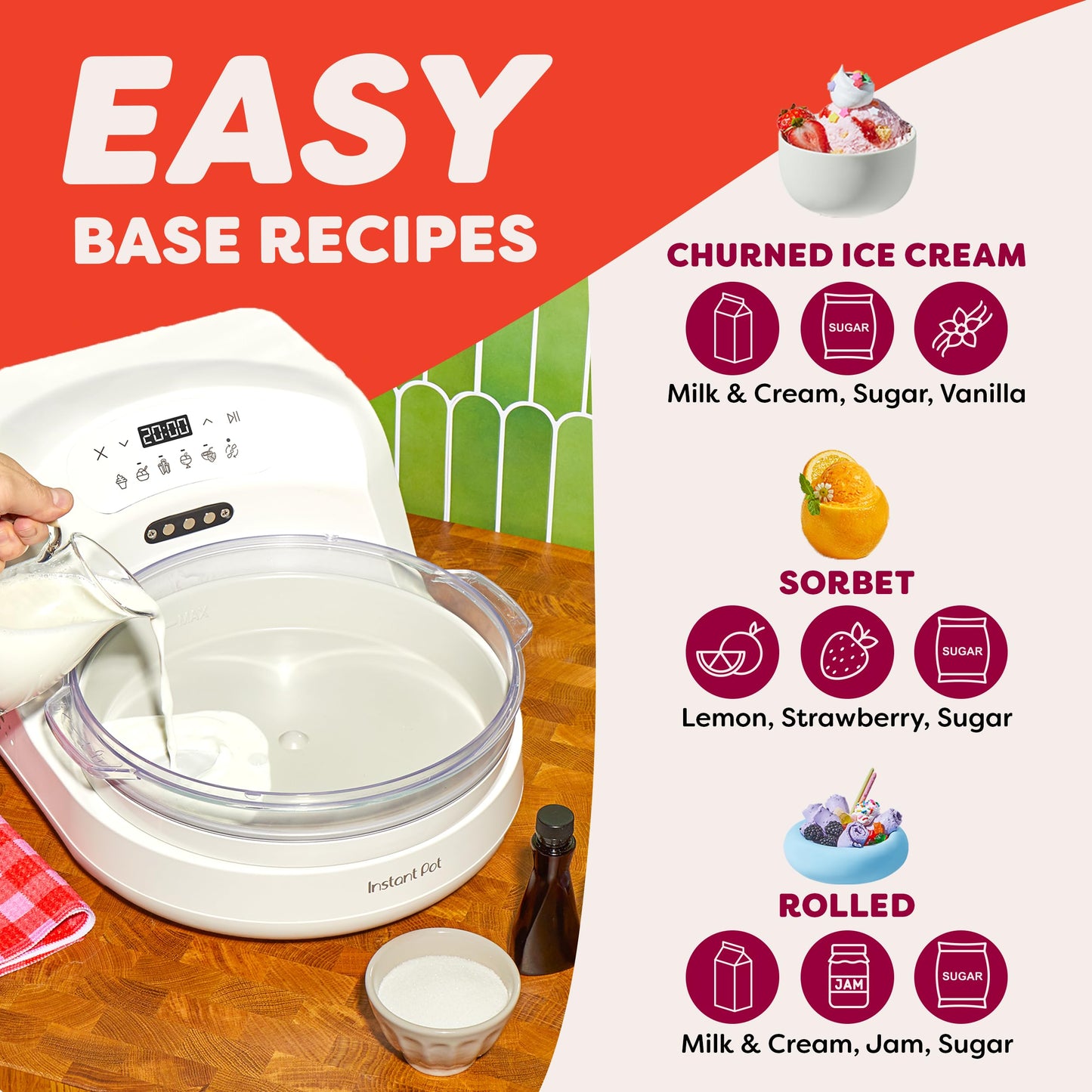 Instant Pot InstantChill Ice Cream Maker with Built‑In Compressor, No Pre‑Freezing, Real Ice Cream in Minutes*, Gelato, Sorbet, Rolled, Non‑Dairy, Mix‑Ins, Easy Clean Up, Quiet, Makes Up to 2 Pints