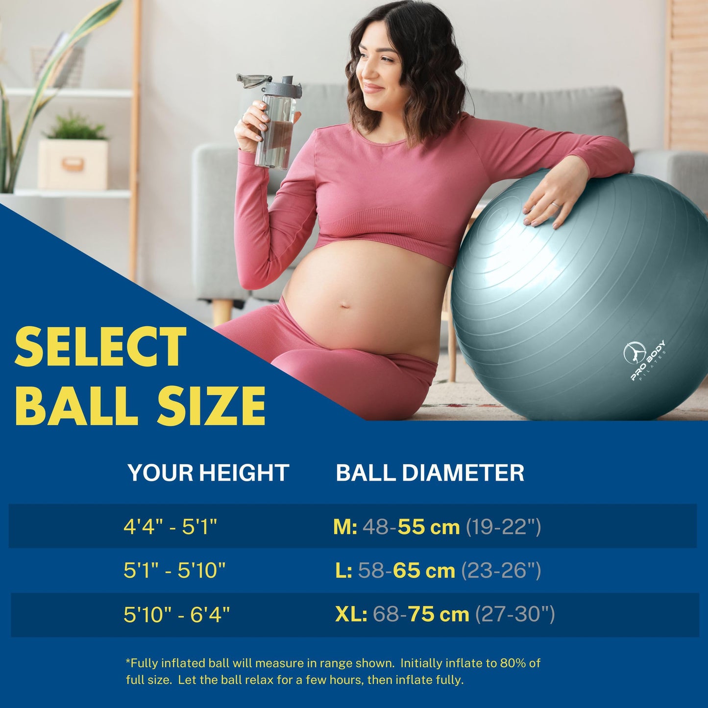 ProBody Pilates Pregnancy Ball - Yoga Ball for Pregnancy with Book, Prenatal, Labor & Postnatal Maternity Exercise (Aqua, 55 cm)