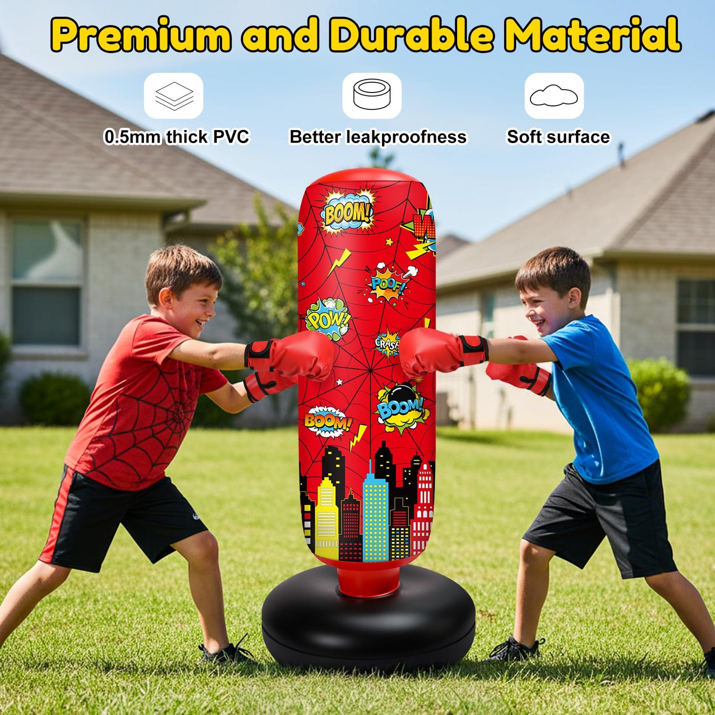 Jenaai 3 in 1 Inflatable Punching Bag for Kids 40" Boxing Kit with Gloves Air Pump Freestanding Punching Bag for Daily Exercise Karate Taekwondo, Birthday Easter Gift for Kids(Spiderweb)