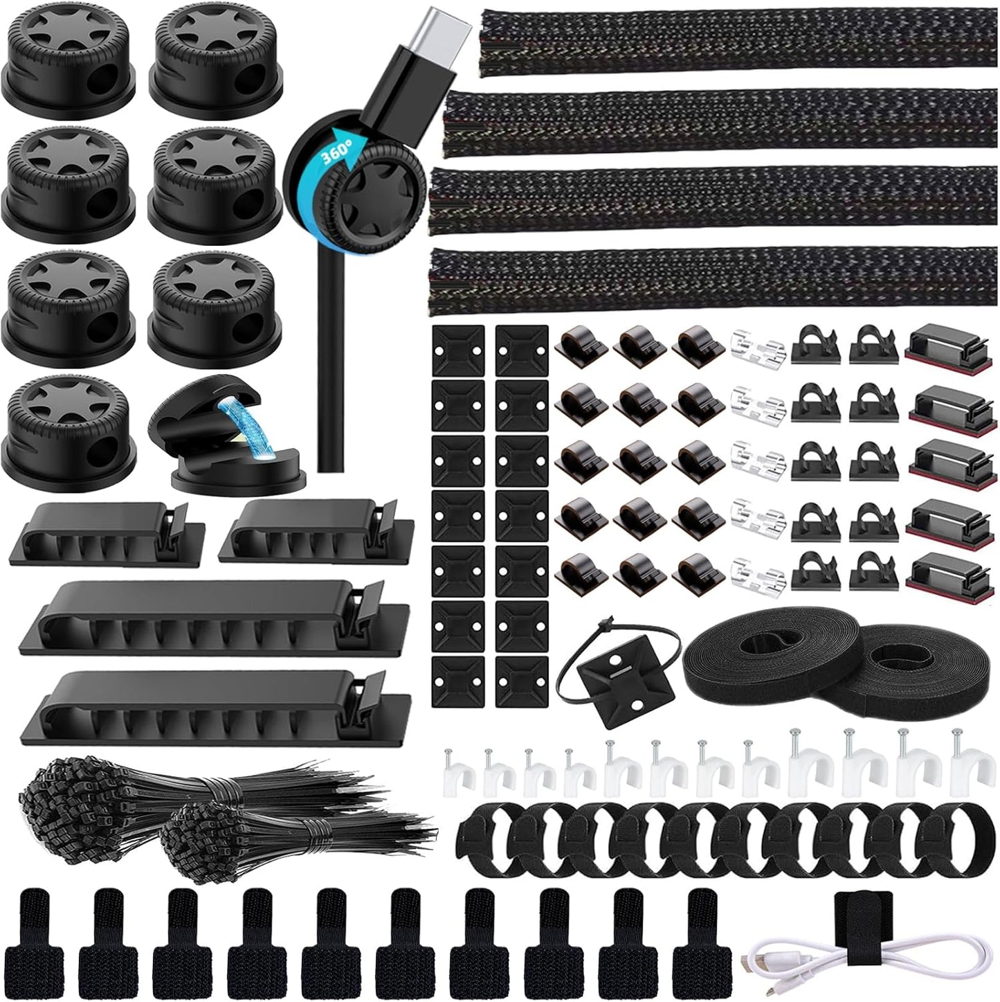 ELII 328Pcs 8 Holder,69Adhesive Clips,4 Split,22Reusable Strap,200 25 Cable Management Kit, Magnetic Cable Cable Cable