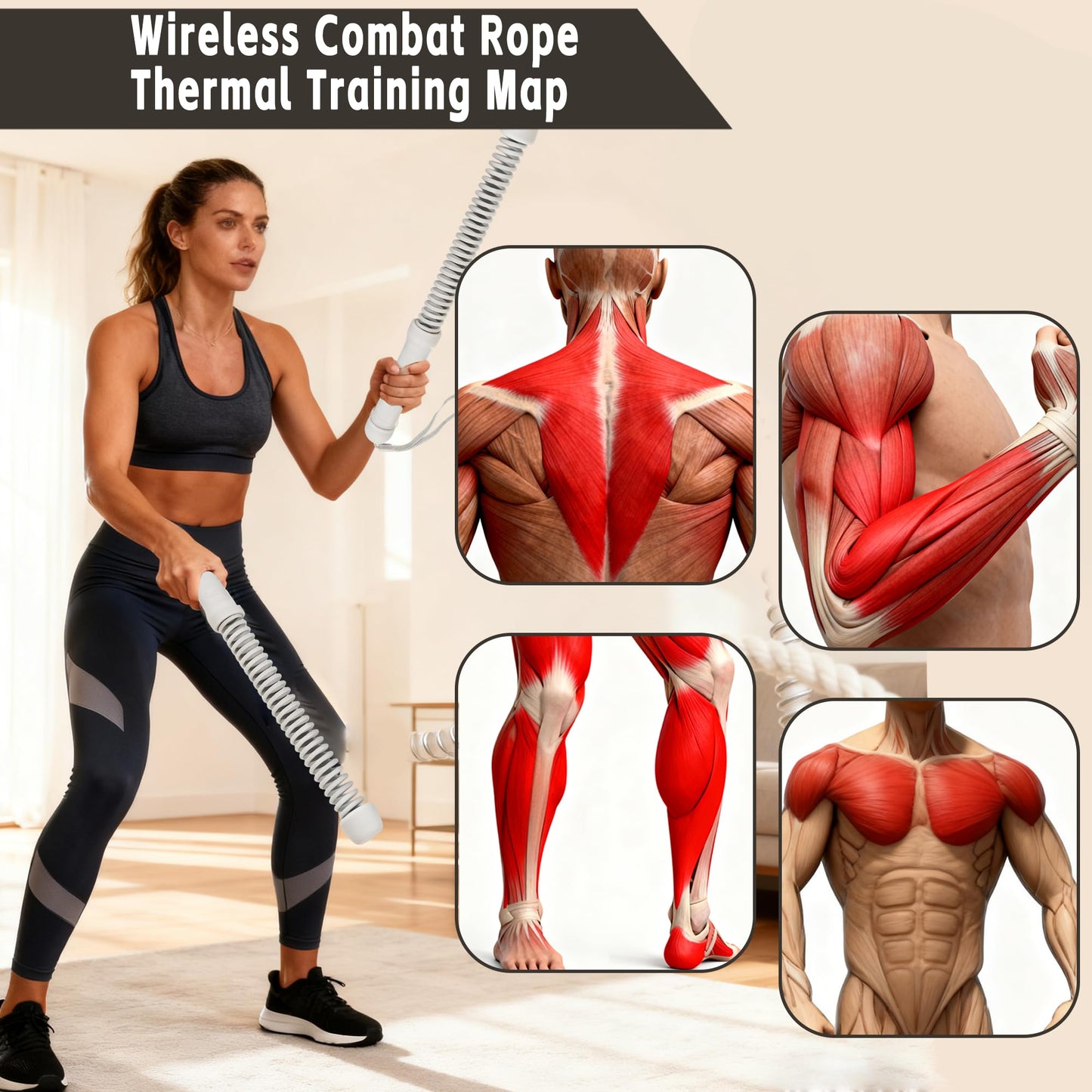 TOPIOUUA Ropeless Battle Rope - HIIT Weight Training, Multi-functional Home and Travel Exercise Equipment, Unisex Exercise Training Battle Rope Fitness Equipment with Anti-slip Tape（Gray）