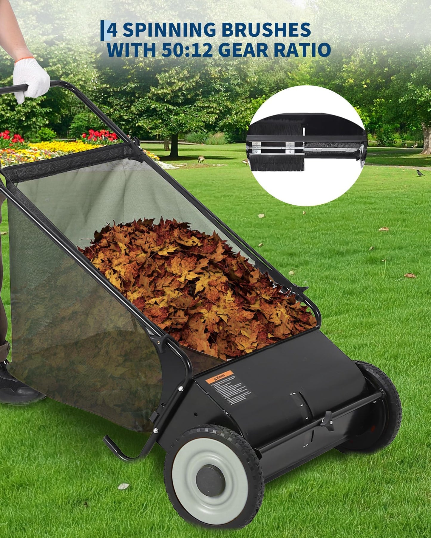 26-Inch Push Lawn Sweeper – 4 Fast Brushes, 7 Cu.ft Collector, Adjustable Height – Durable Steel Frame – Manual Hand-Push for Yard, Garden, Patio & Driveway Cleanup