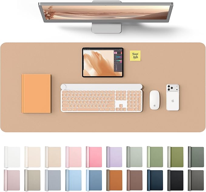 YSAGi Leather Desk Protector, Office Mat, Large Mouse Mat, Non-Slip PU Leather Blotter, Laptop Desk Mat, Waterproof Writing Pad for Office and Home(Latte, 42" x 17.2")
