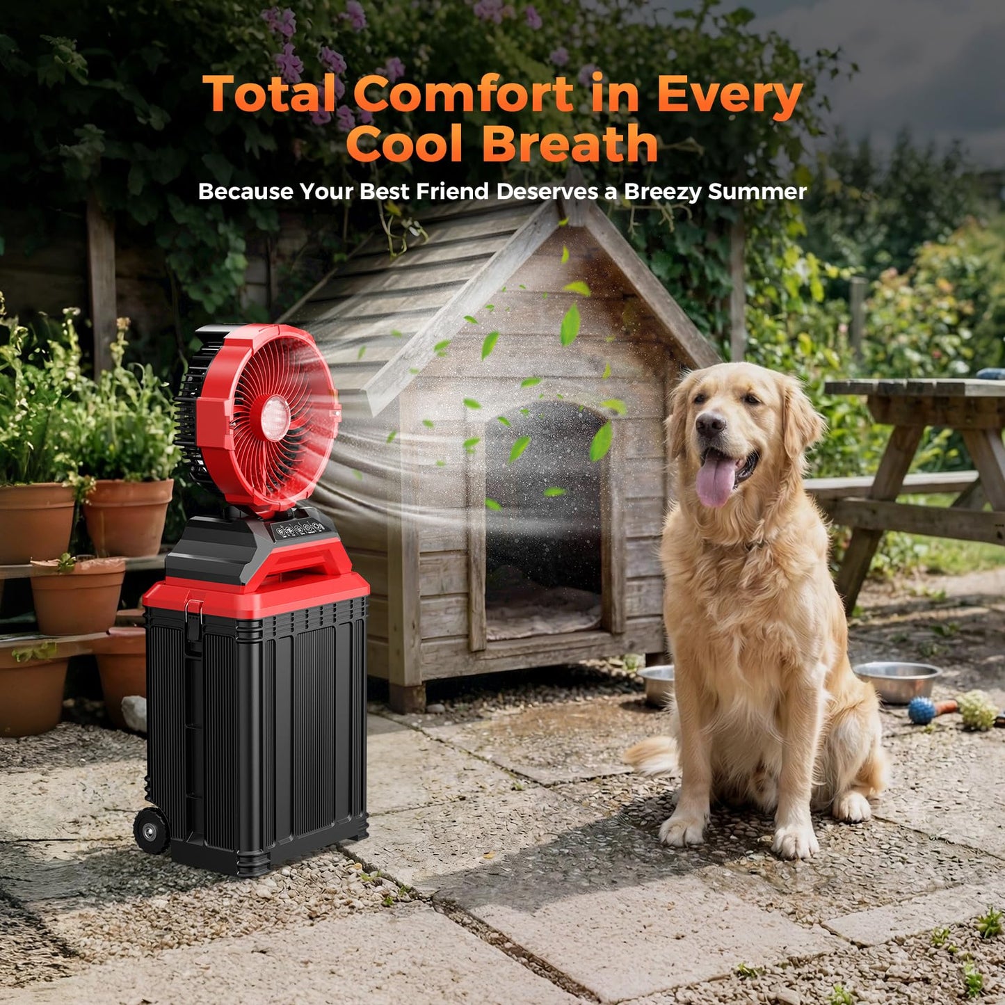 Portable Misting Fan with Wheels, 2-in-1 Rolling Mist Fan with 30L Water Tank, 30000mAh Rechargeable Battery Operated Cooling Station with Remote for Golf Cart, Patio, Camping, Outside & Travel