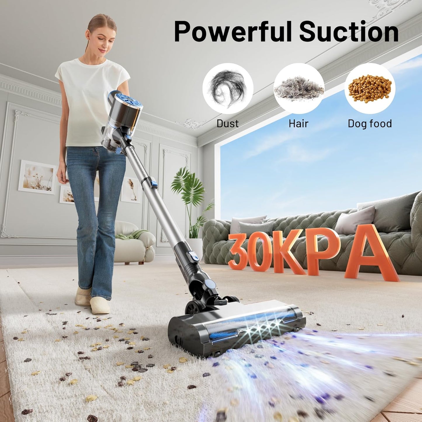 VIPSUN Cordless Vacuum Cleaner - Lightweight 6-in-1 Stick Vacuum with LED Screen for Home Use