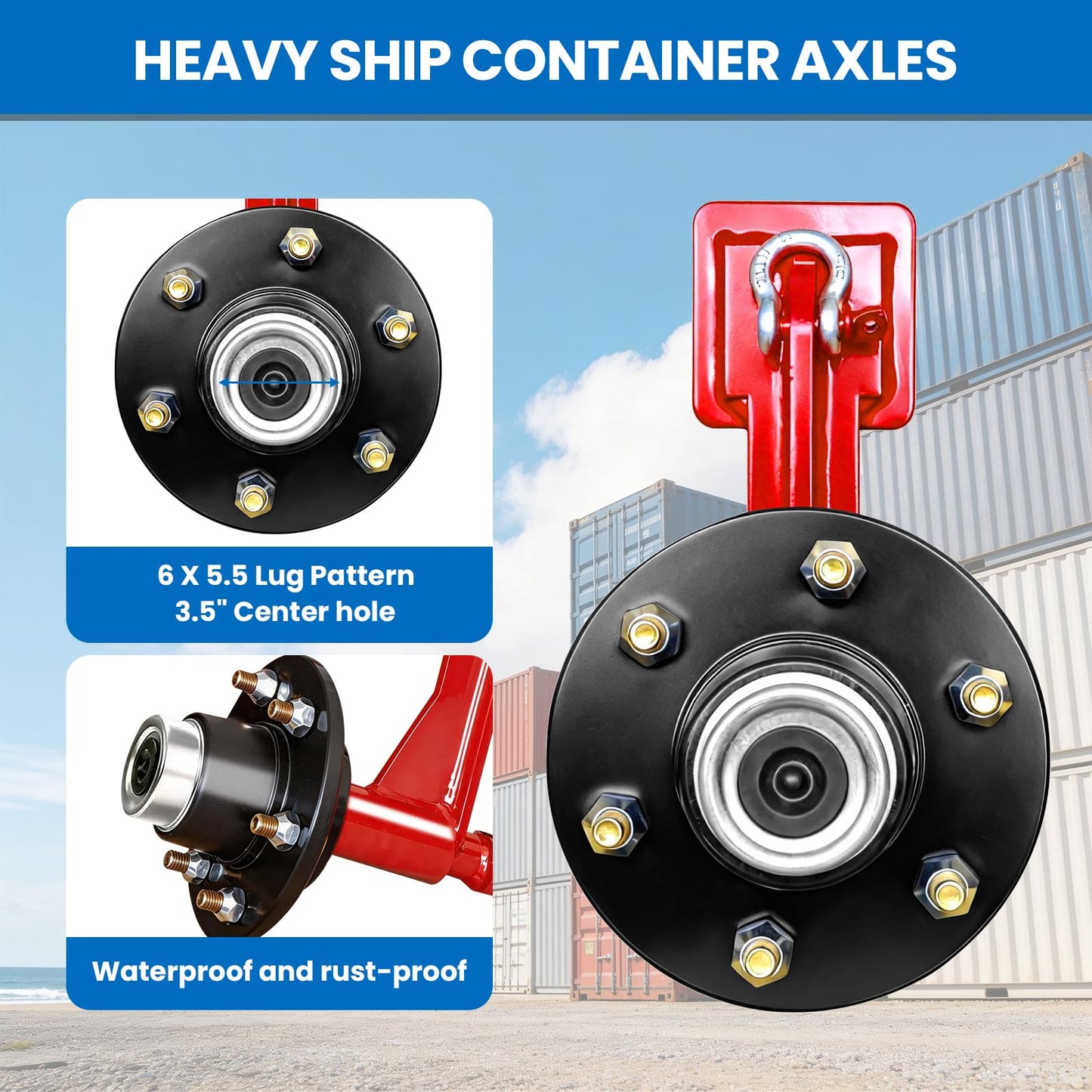 2-Pack Shipping Container Wheels 6-Lug Wheel Kit Heavy Duty Carbon Steel Container Axles 8,800lbs Capacity Ratchet Tie Down Set Easy Mover for 20ft 40ft Containers