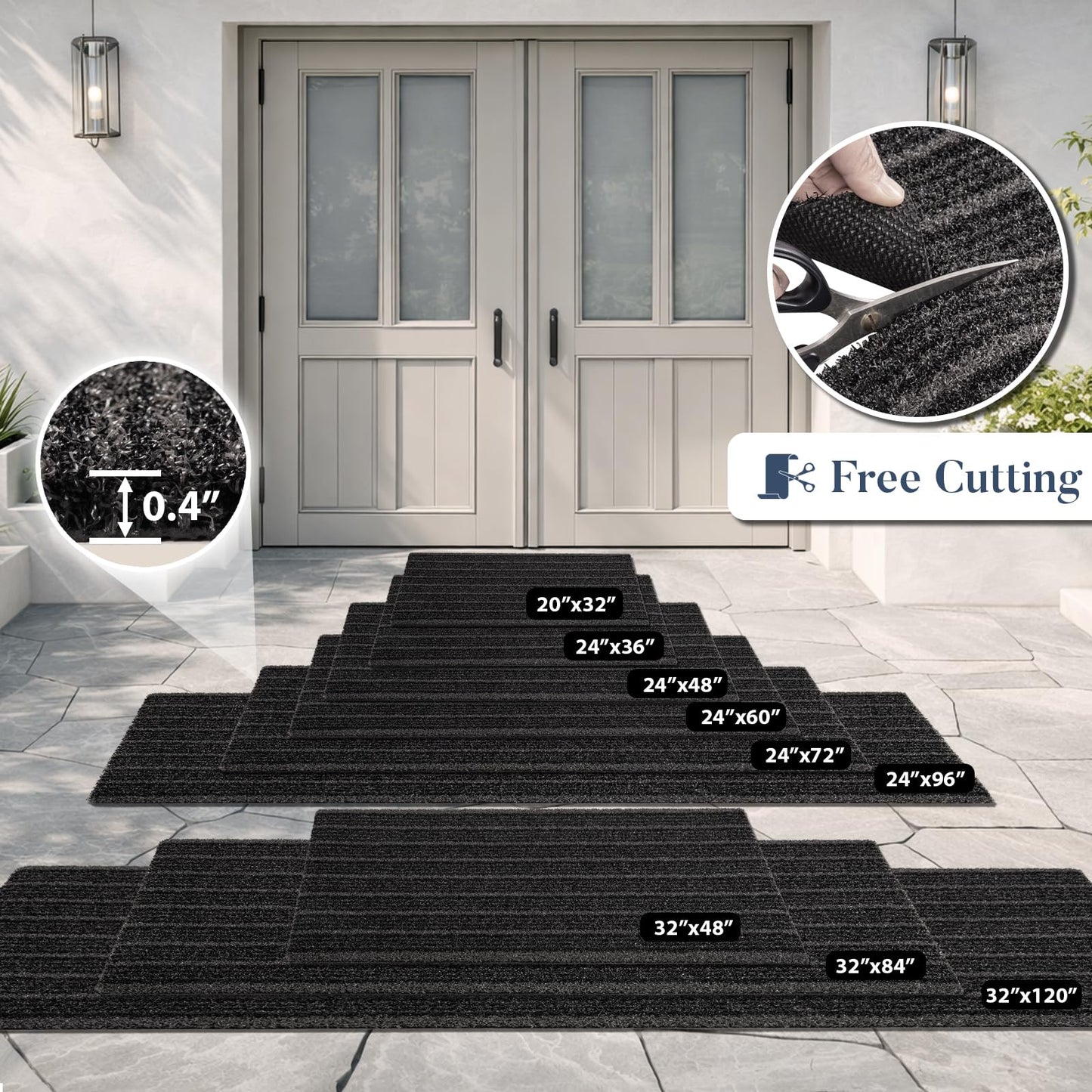 DOMUSTEX Outside Entrance Runner Rug 24" x 96", Dirt Trapping Outdoor Door Mat, Non Slip, Water Proof, Heavy Duty Commercial Rug for Patio, Garage, Traffic Area, Office, Roll Packing