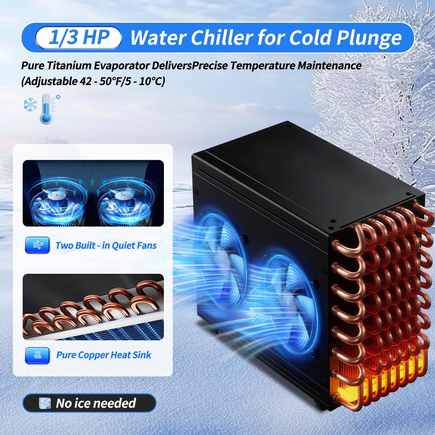 QAMGCYW Ice Bath Water Chiller, 1/3HP Cold Plunge Chiller with External Filter, Filter pad, and Pump, Remote Control Water Chiller, for Home and Professional Use