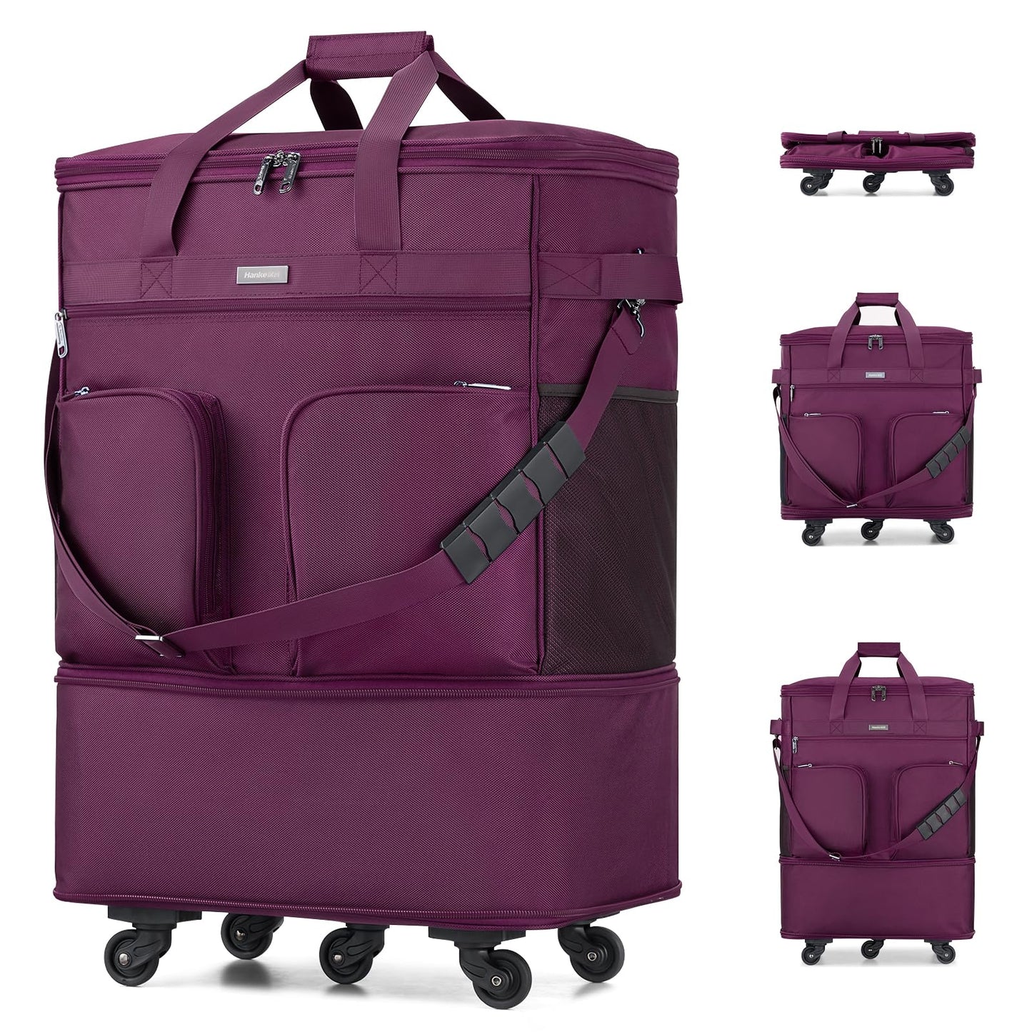 Hanke Expandable Large Suitcase 4 Wheels Lightweight Collapsible,Foldable Suitcases &Travel Bags Hand Luggage Extend 20/24/28 inch Suitcases Duffel Bag Without Telescopic Handle for Men & Women