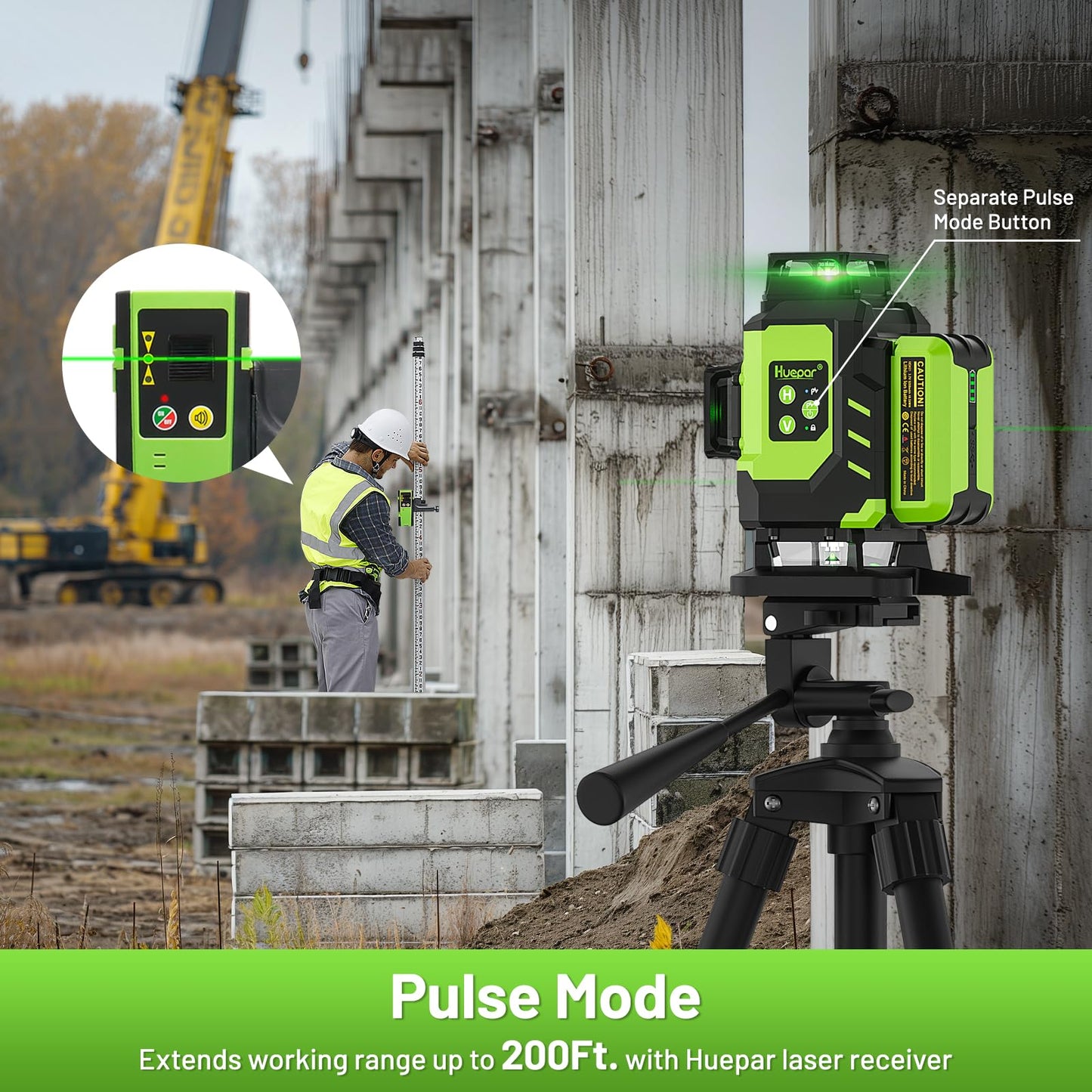 Huepar Laser Level 360 Self Leveling, Rechargeable Green Laser 4x360° Cross Line Lazer Leveler 4D Level Laser Tool for Construction with Two Li-ion Batteries, Magnetic Bracket &Hard Carry Case -LS04CG