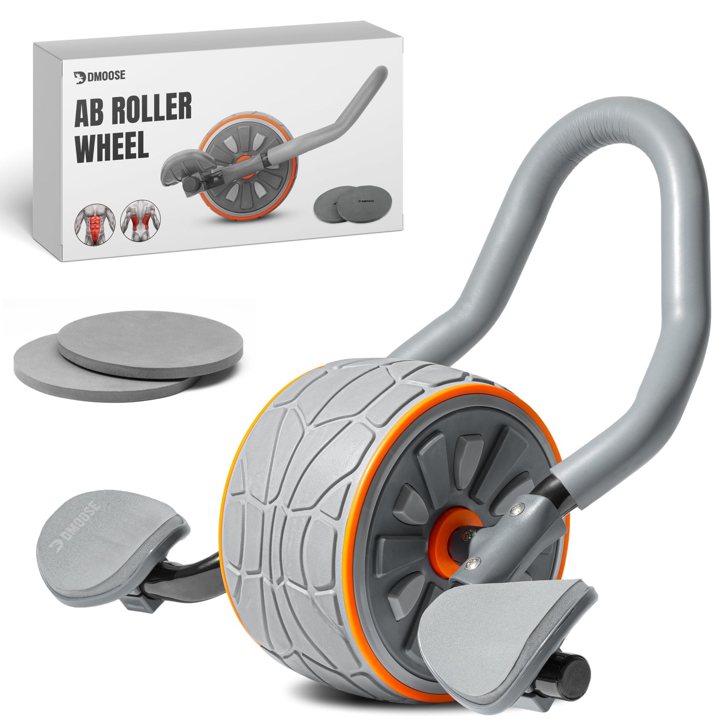 DMoose Fitness Ab Roller Wheel with Elbow Support & 2 Knee Pads - Abdominal Exercise Trainer for Core Strength Training - Ultimate Abs Workout Equipment for Home and Gym - Ab Machine for Men & Women (Grey)