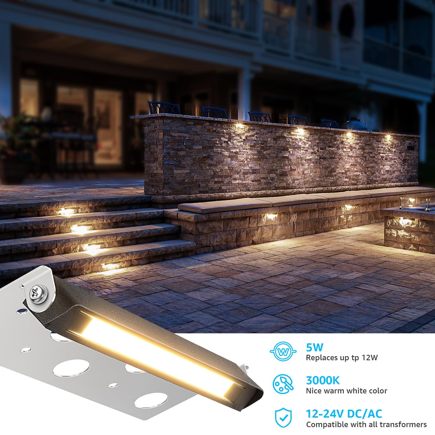 SUNVIE 8-Pack 7 Inch LED Retaining Wall Lights 5W Waterproof 3000K Warm White Model CLWF0508C