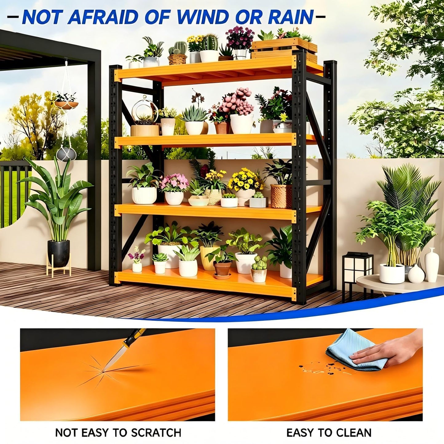 Kobito 59" W Garage Storage Shelves,3000LBS Garage Shelving Heavy Duty Adjustable Shelving Unit,4 Tier Metal Utitly Shelves Industrial Shelving for Warehouses,Basement,Black-Orange