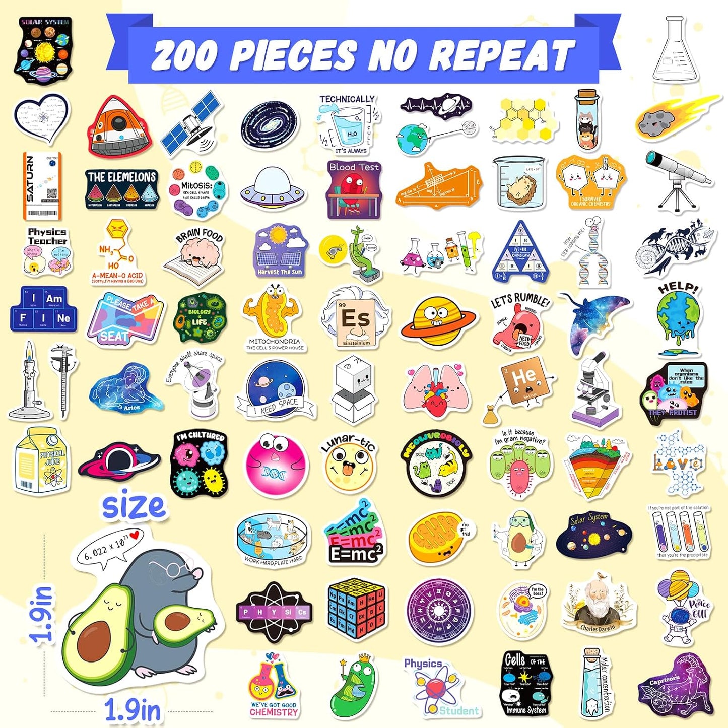 200PCS WAKEMOODEI Science Stickers Bulk, Chemistry Biology Physics Geology Natural Science Stickers for Kids Student