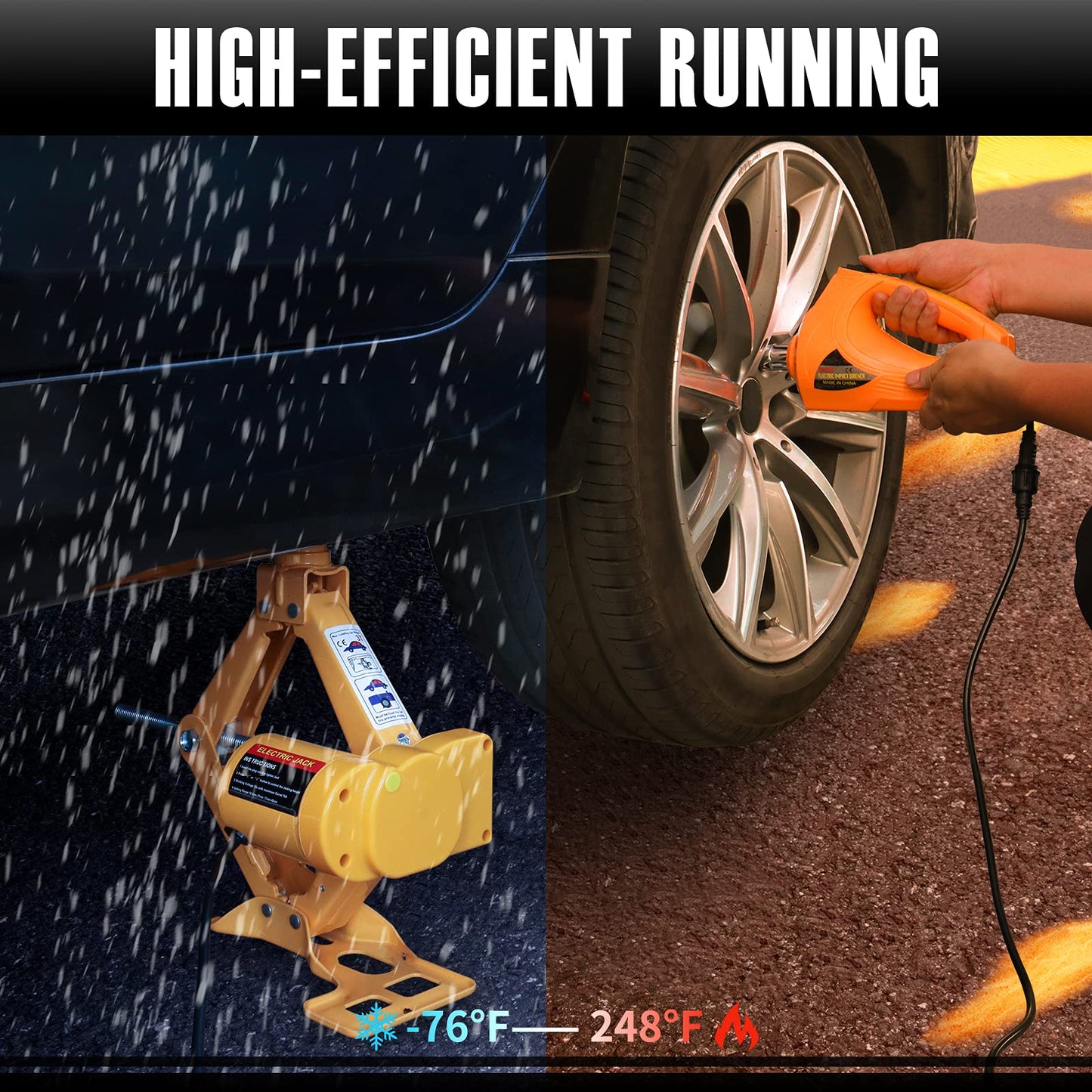 E-HEELP Electric Car Jack 3T Scissor Floor Jack Set 12V Automatic Vehicle Lift Kit with Impact Wrench & Inflator for Sedans(Lifting rang: 4.72~14.57 inch)