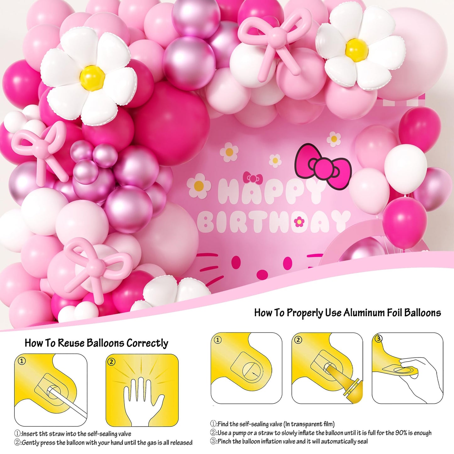 Pink Balloon Arch Kit For girls,Hot Pink Balloons Garland Kit,Bow Foil Balloons for Birthday Decorations,Party Supplies for Girl