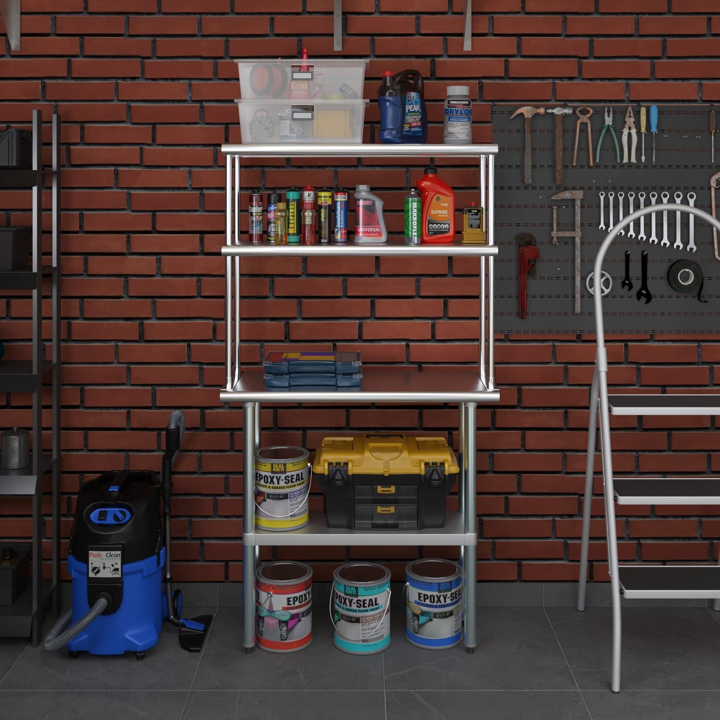 Amgood Stainless Steel Work Table Double Tier Overshelf | Metal Kitchen Prep Table & Shelving Combo | NSF (24" x 48" Work Table + 18" Overshelf)