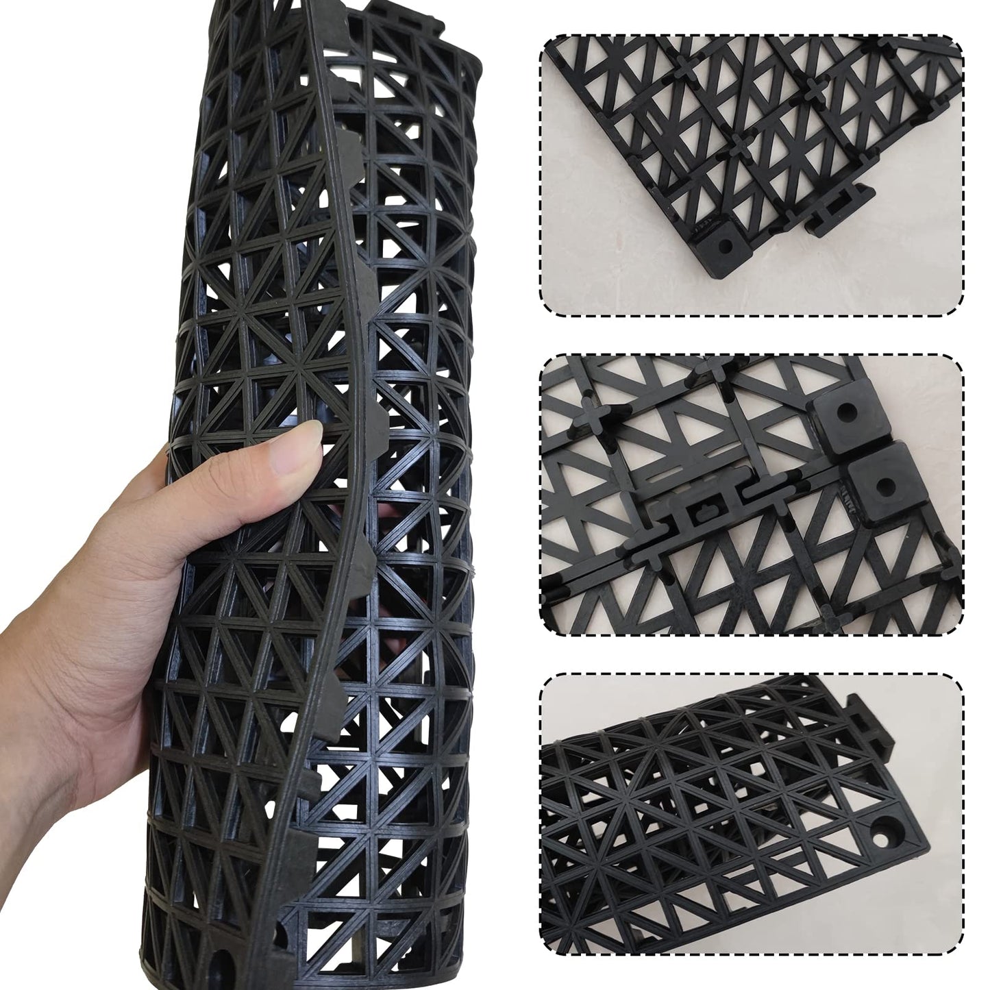 Jaderlu 12 Pack Modular Interlocking Cushion 11.6" x 11.6" Rubber Mat Floor Tile Mats Drain Pool Patio Balcony Yard Pet Area Washer Pad(Black)