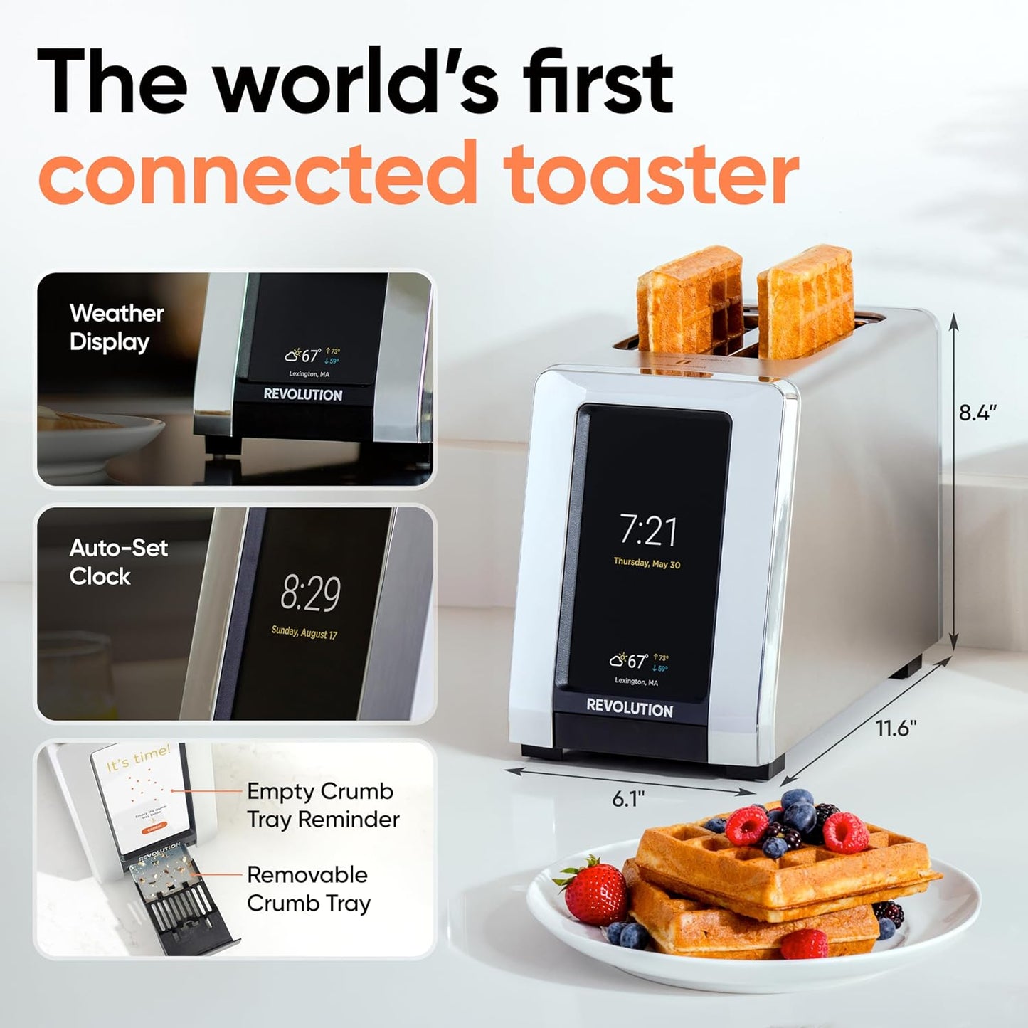 Revolution R180 Connect Touchscreen Smart Toaster - 6 Bread Types, 7 Browning Levels & Toastie Press | Stainless Steel, 2-Slice