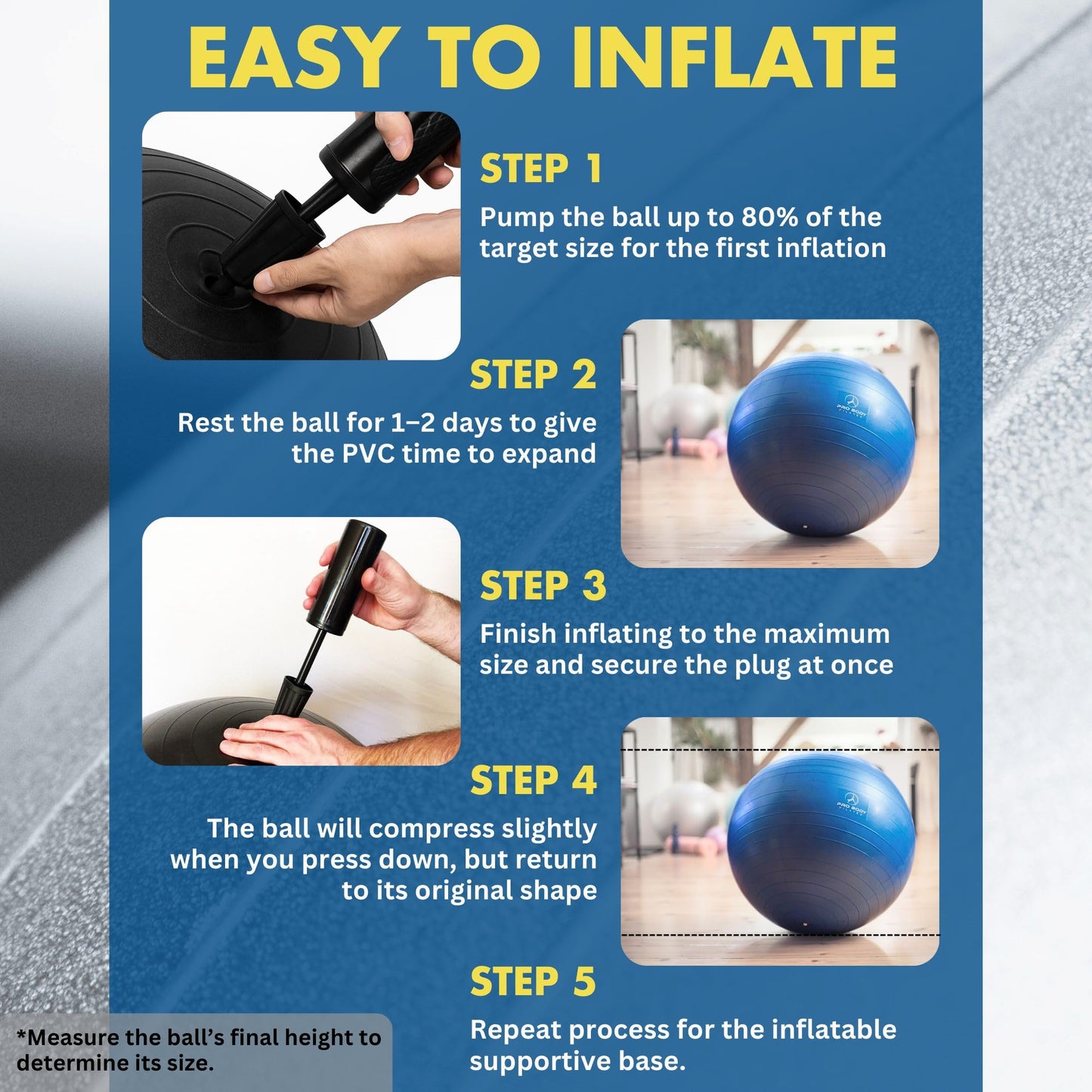 ProBody Pilates Yoga Ball Chair, Exercise Ball Chair with Base or Stand for Home Office Desk Sitting or Workout, Balance Ball & Stability Ball Seat for Back, abs (Aqua, 23-26 inches/58-65 cm)