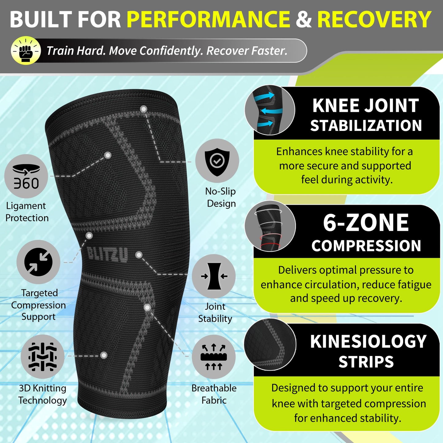 Knee Brace for Meniscus Tear 2 Pack, Knee Compression Sleeve for Men and Women, Knee Support for Arthritis, Swelling, Inflammation, ACL, Pain Relief, Running, Workout, Sports and Recovery Black L
