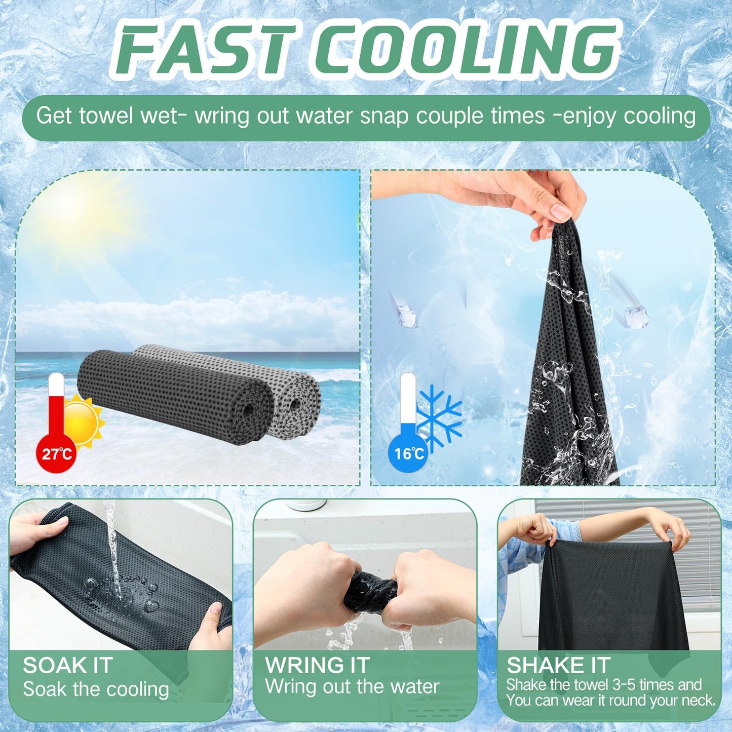 BBTO 80 Pcs 32 x 12 Inch Microfiber Cooling Towels, Ice Cold Towel for Neck and Face Breathable Chilly for Yoga, Sport, Gym, Workout, Camping and More Activities(Dark Gray and Light Gray)