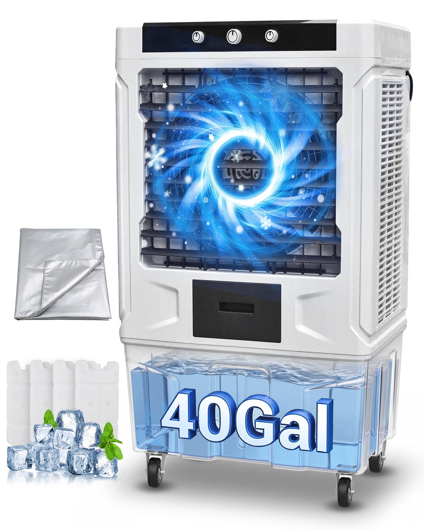61" High Power 18000CFM Industrial Swamp Cooler, Evaporative Air Cooler with 40 Gal Tank, 3-Speed, 2 Modes, 4 Ice Packs & Storage Bag, Industrial Cooling Fan for Garage Warehouse Factory, 5000 sq.ft