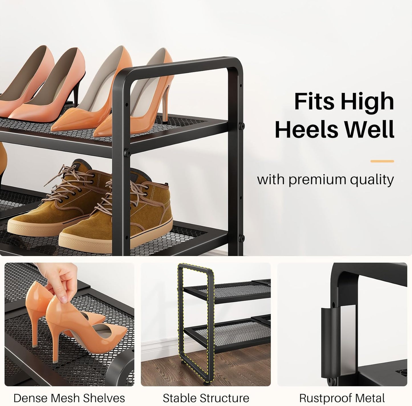 SNTD Shoe Rack - Expandable Shoe Organizer with Adjustable Metal Shelves | Stackable 2-Tier Design in Black