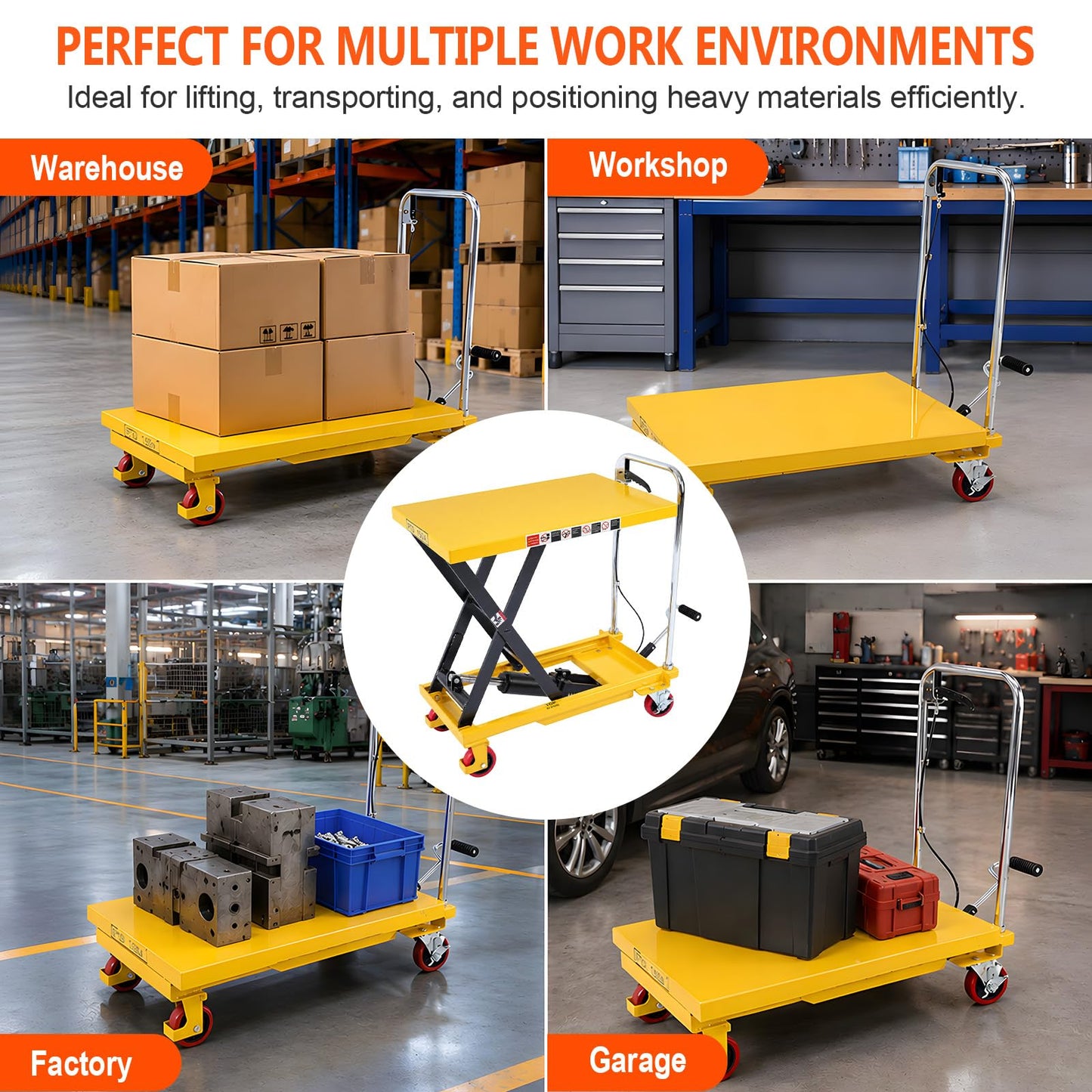 Claw Road 2026 New Hydraulic Lift Table Cart 500LB Capacity, 32" Lift Height, Manual Scissor Lift Cart with Foot Pedal, Release Handle & Locking PU Casters for Warehouse, Workshop, Garage, Yellow
