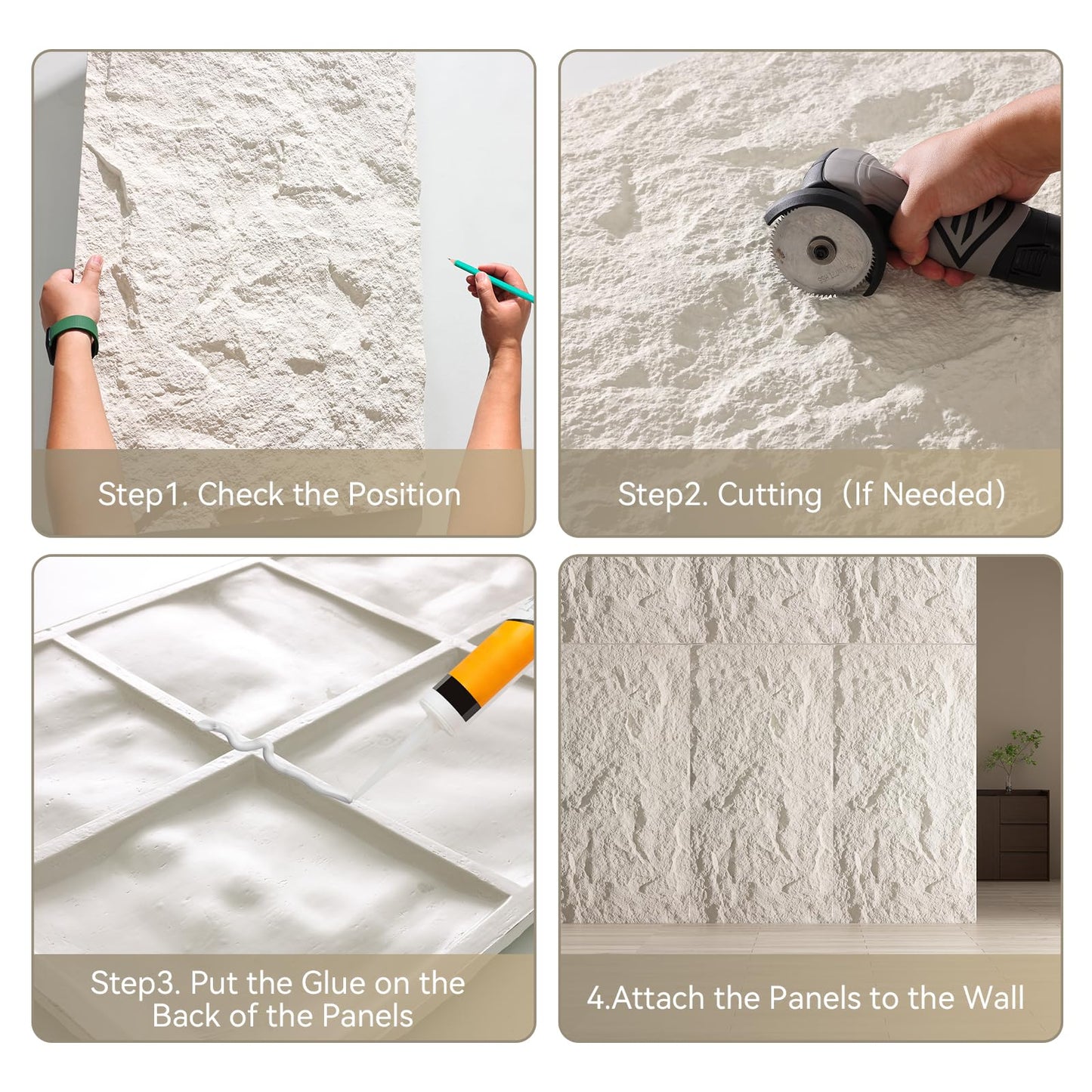 OUZUGIE 4 PCS Faux Stone Wall Panel 47.2’’ x 23.6’’ Interior Exterior Wall Decor 3D PU Panel with Lava Stone Design White