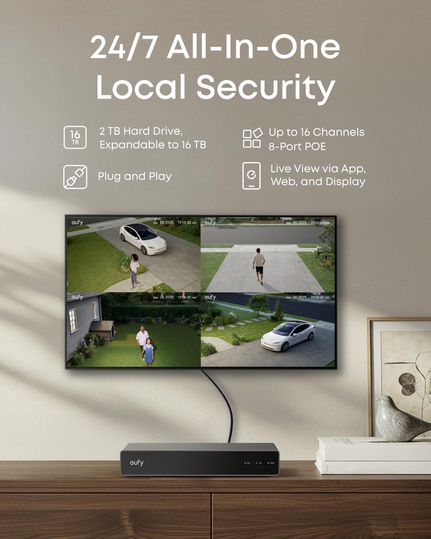 eufy 4K NVR Security Camera System S4 Max, Power Over Ethernet, Wired, 24/7 Recording, Triple Lens Bullet-PTZ Cam, 360° PTZ, Up to 16CH, Cross-Cam Tracking, 8× Auto Zoom, Smart Video Search, 2TB HDD