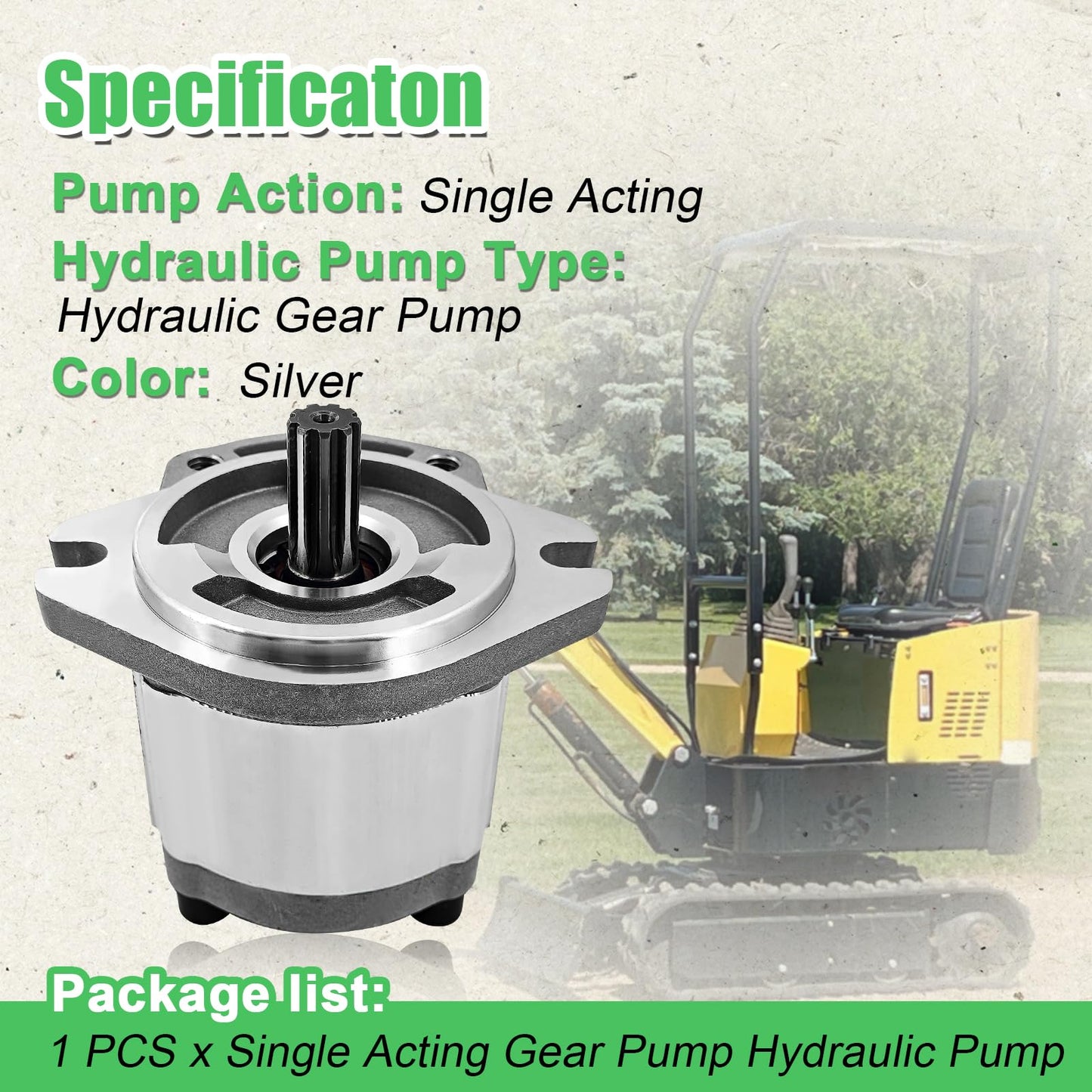 PGP5106G3LP Single Acting Hydraulic Gear Pump Fits for AGT H12 and More 1-ton Mini Excavators Digger 700RPM-4000RPM 9 Tooth 20 MPa-25 MPa Inlet G3/4 Outlet G1/2