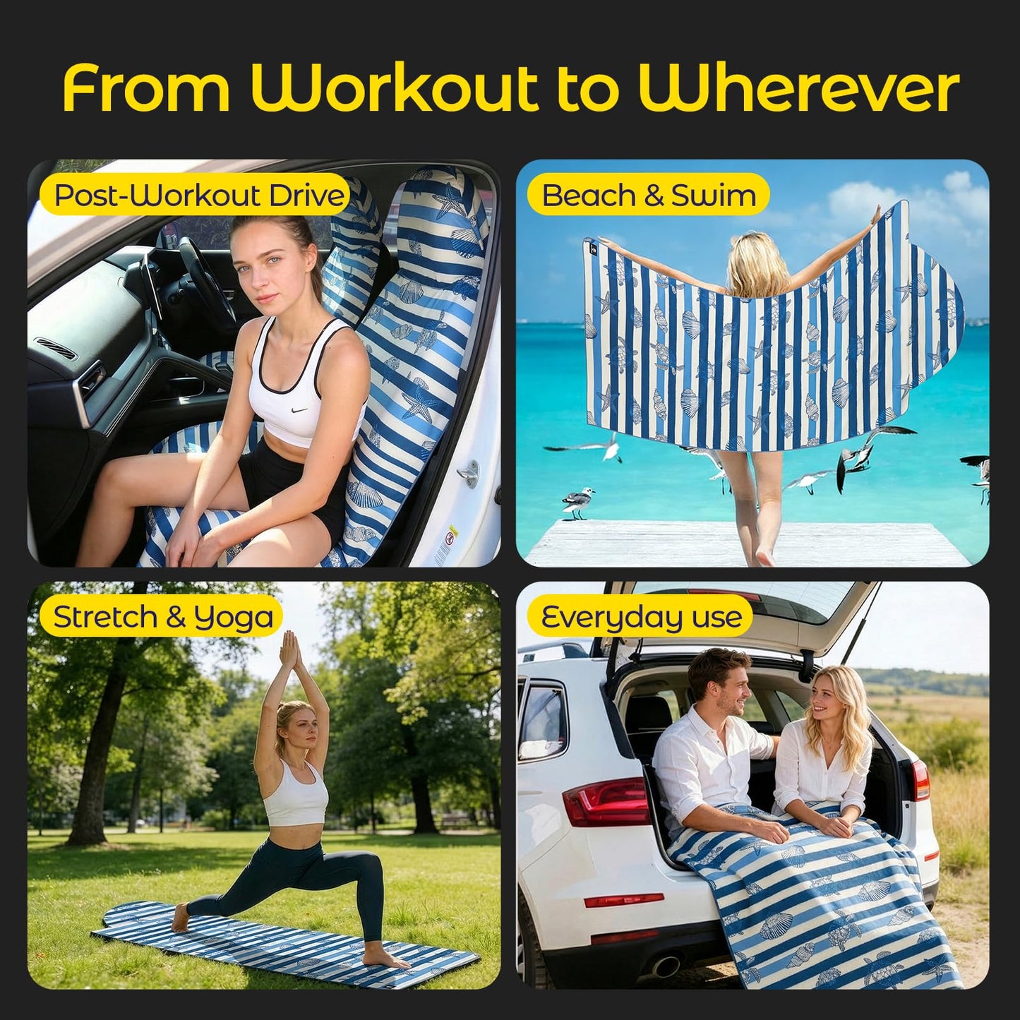 WILDOMS Car Seat Towel Cover - Sweat Absorbing Microfiber Towel for Car Seat After Gym, Workout & Beach - Washable Seat Protector, Universal Fit for Cars, Trucks, SUVs - Sea Turtle