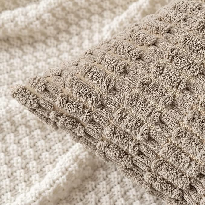 MIULEE Pack of 2 Corduroy Decorative Throw Pillow Covers 16x16 Inch Soft Boho Striped Pillow Covers Modern Farmhouse Home Decor for Sofa Living Room Couch Bed Light Brown