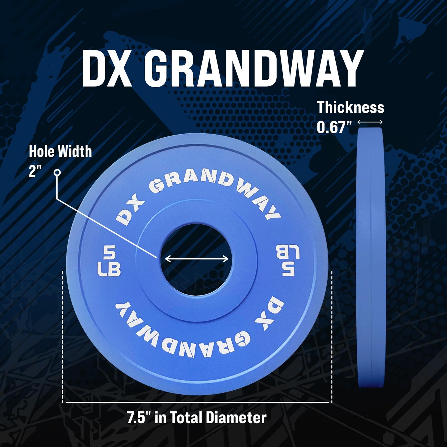 [5LB Pair] DX Grandway Fitness Change Plates 1.25LB 2.5LB 5LB Pairs Support Plates Olympic Plates for Weight Lifting Bumper Weight Plates Steel Rubber Strength Training Weight Plates