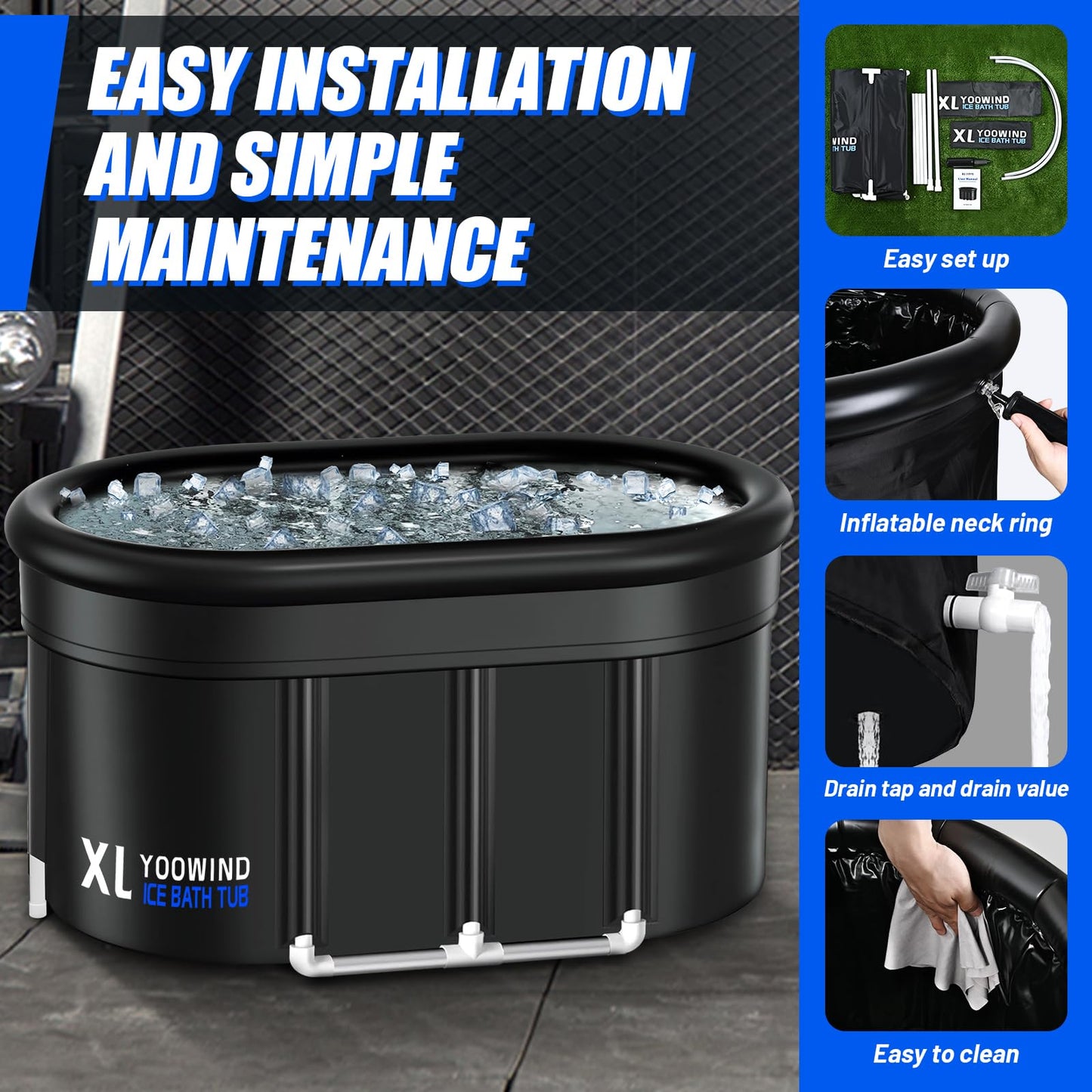 Upgrade XXL 150 Gal Cold Plunge Ice Bath Tub, Large Size for Athletes Up to 6'5'' Tall, Portable for Cold Water Therapy Recovery, Insulated Multi Layered Ice Bath Barrel for Indoor Outdoor Gym