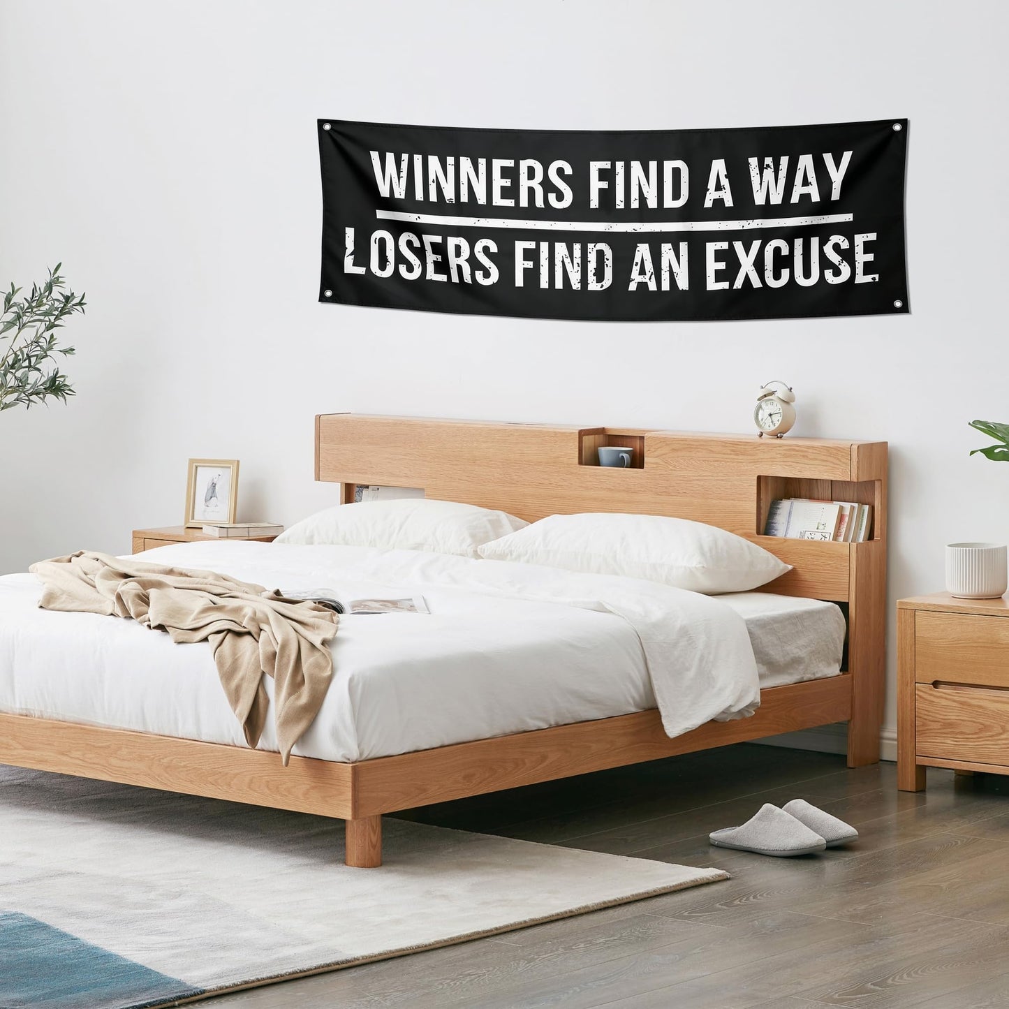 Motivational Banners Set - Gym and Office Wall Decor with 4 Grommets - Heavy-Duty 13oz Vinyl UV Print Indoor/Outdoor Posters - Losers Find An Excuse, Nobody Cares Work Harder (2 x 6 FT)