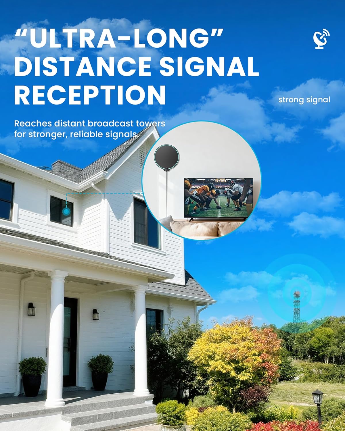RTKJEQQ 360 4K 16.8ft TV Antenna for Smart TV Indoor, Digital Antenna with Signal Reception for Local Channels HD