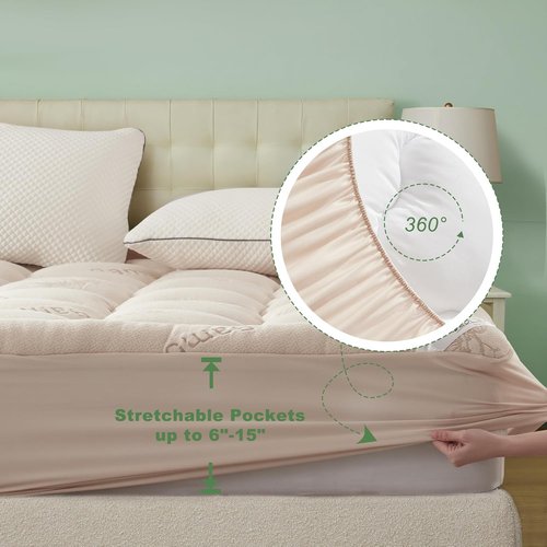 BEDLORE Twin XL Mattress Topper - Soft Viscose Bamboo Pillow Top with Deep Pockets for 6-15" Mattresses | Beige