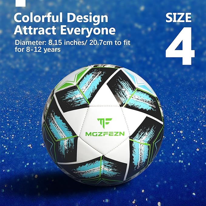 Youth Soccer Ball Size 4, Kids Outdoor Play Game Training Practice Soccer Ball for Teen Boy Girl Indoor Outdoor with 1 Pump 1 Net Bag and 1 Gift Box