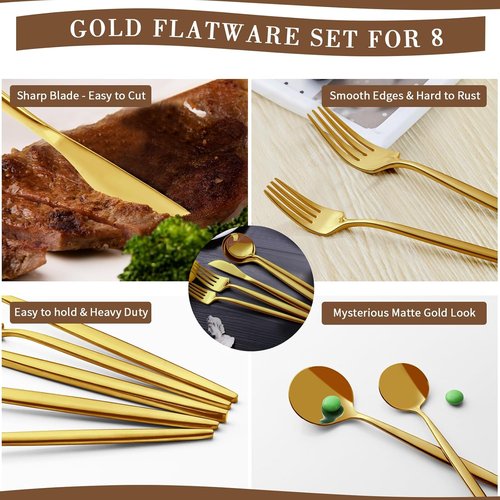 CEKEE 40-Piece Gold Silverware Set - Elegant Stainless Steel Utensils for 8 | Perfect for Home, Weddings & Restaurants