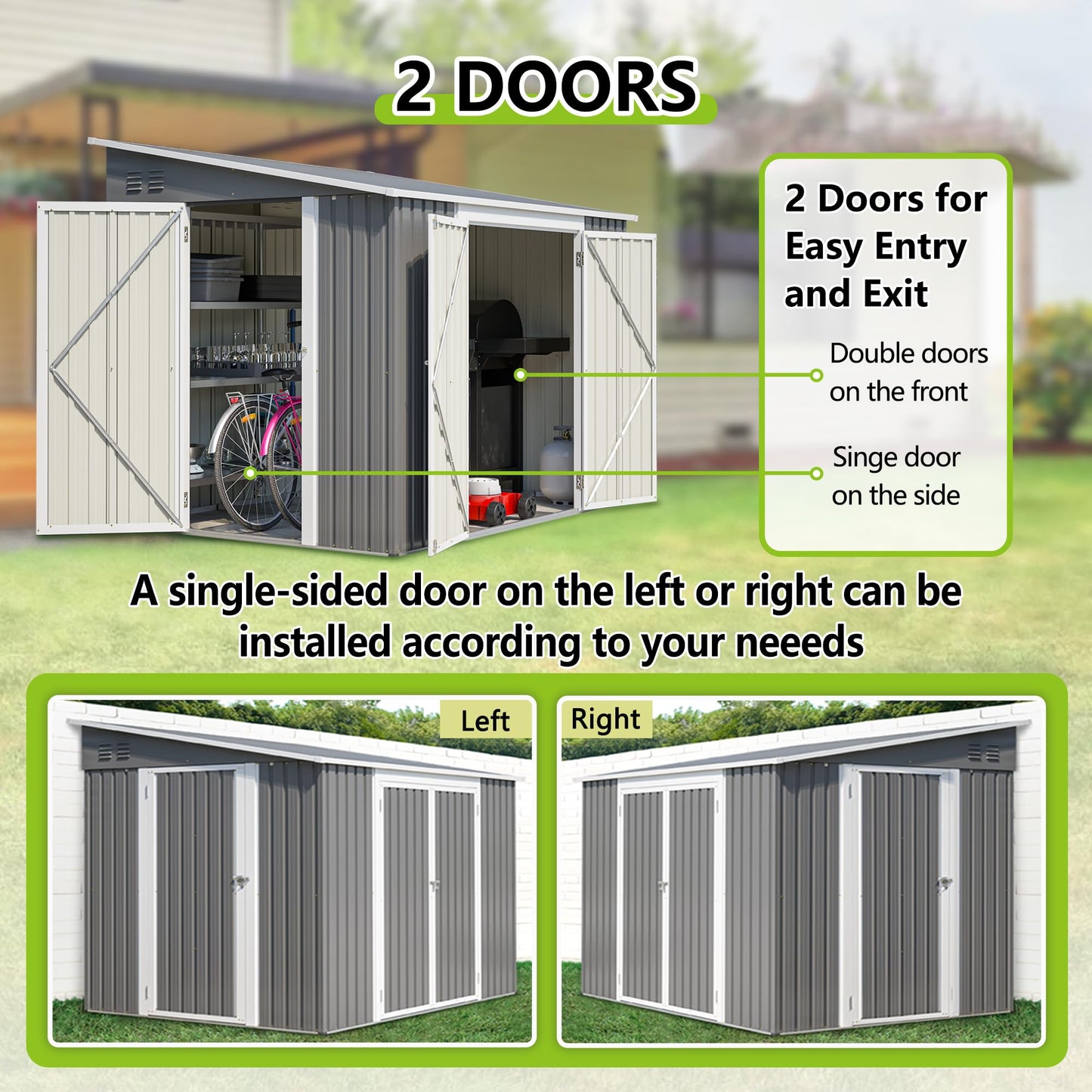 Thanaddo 6x8FT Lean to Shed Metal Outdoor Storage Sheds with Floor Frame,Large Tool&Lawn Mower Shed with Two Lockable Doors for Garden Backyard Patio Storage,Outside Waterproof Storage Shed