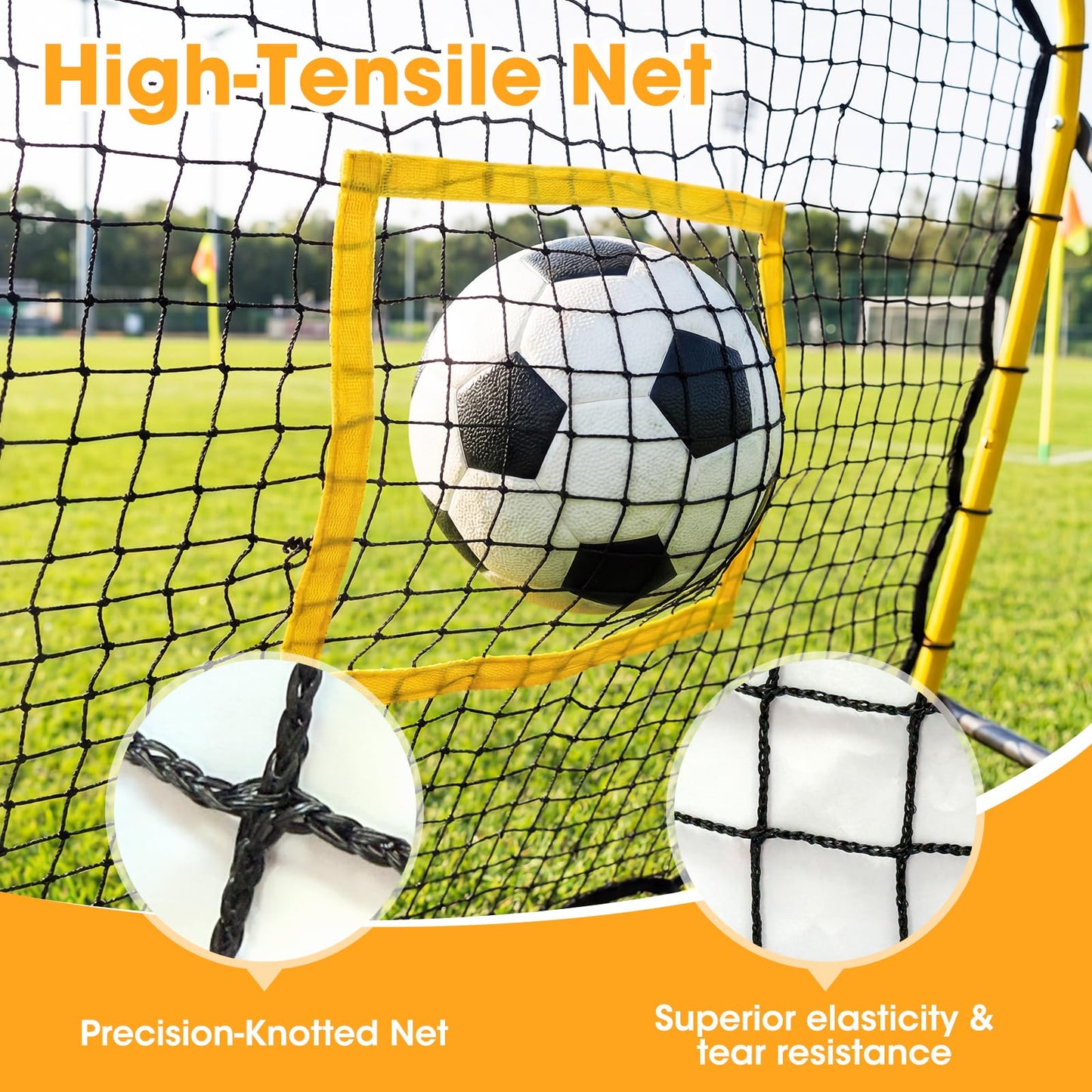 JIRTEMOT 3.7 x 3.7 FT Rebound Net, with Pitching Target for Soccer, Baseball and Volleyball, Adjustable Pitching Rebound Net, Yellow