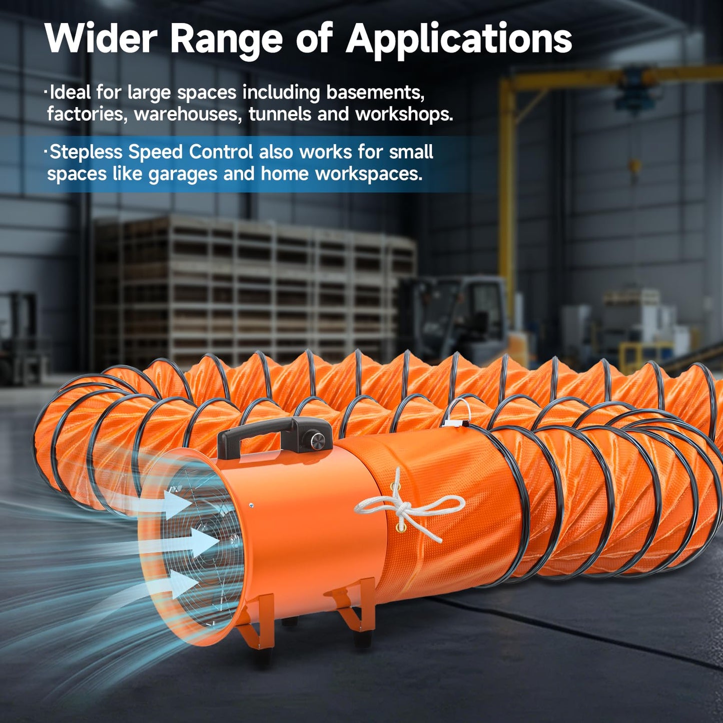 12 Inch Utility Blower Fan, 550W Portable Industrial Cylinder Axial Fan with 33Ft Duct Hose, 3243 RPM High-Velocity Air Extractor Fan Exhaust/Ventilation for Basement Workshop Warehouse Paint Booth