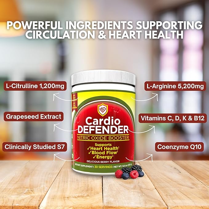 Nitric Oxide Booster Powder ??L-Arginine 5,200mg + L-Citrulline 1,200mg ??Heart Health Drink Mix - Heart Health, Blood Flow, Energy, Endurance - L-Arginine Powder with Berry Flavor