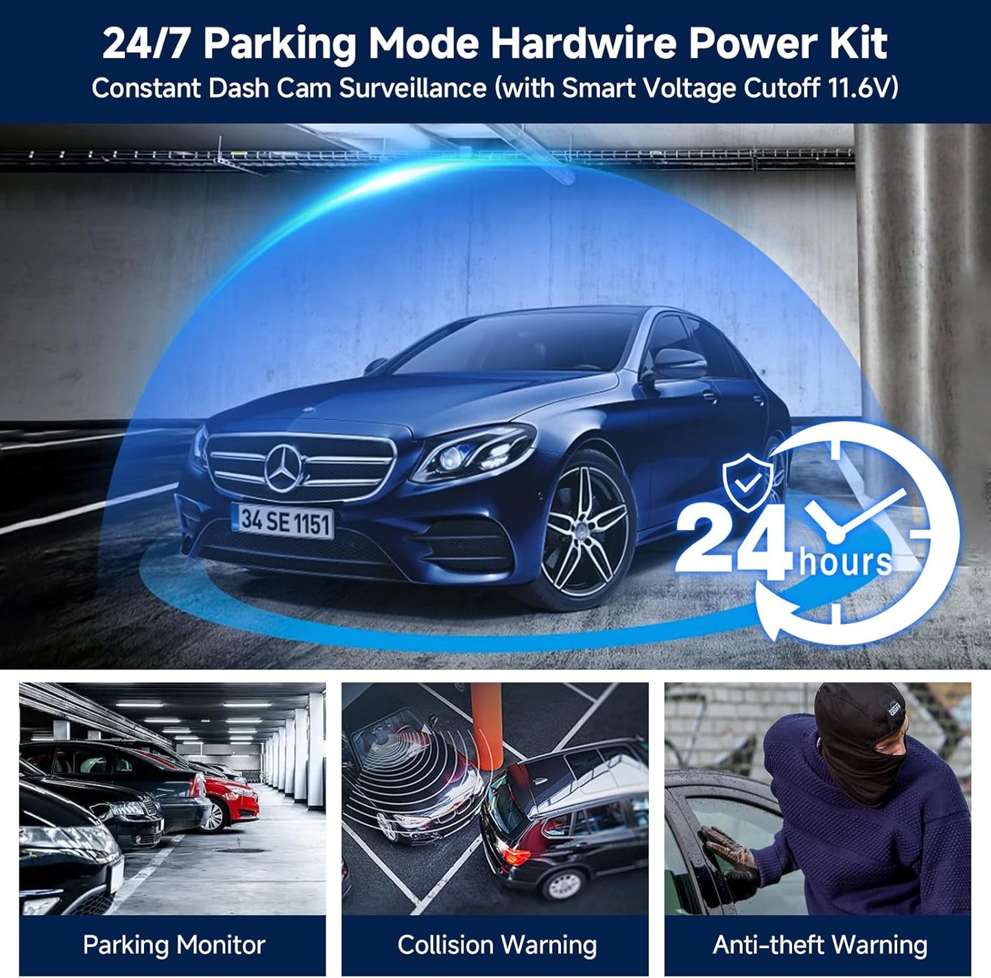 Biuone Kit,11.5ft 3-Lead 12V-24V 5V Upgraded Dash Cam Hardwire Acc Hardwire Kit for Dash Camera Type C Hard Wire Kit
