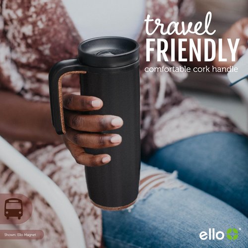 Ello Magnet 18oz Stainless Steel Travel Mug with Handle and Leak Proof Lid | Vacuum Insulated Coffee Cup Keeps Drinks Hot for 5 Hours | BPA Free Tumbler with Built In Coaster, Poseidon