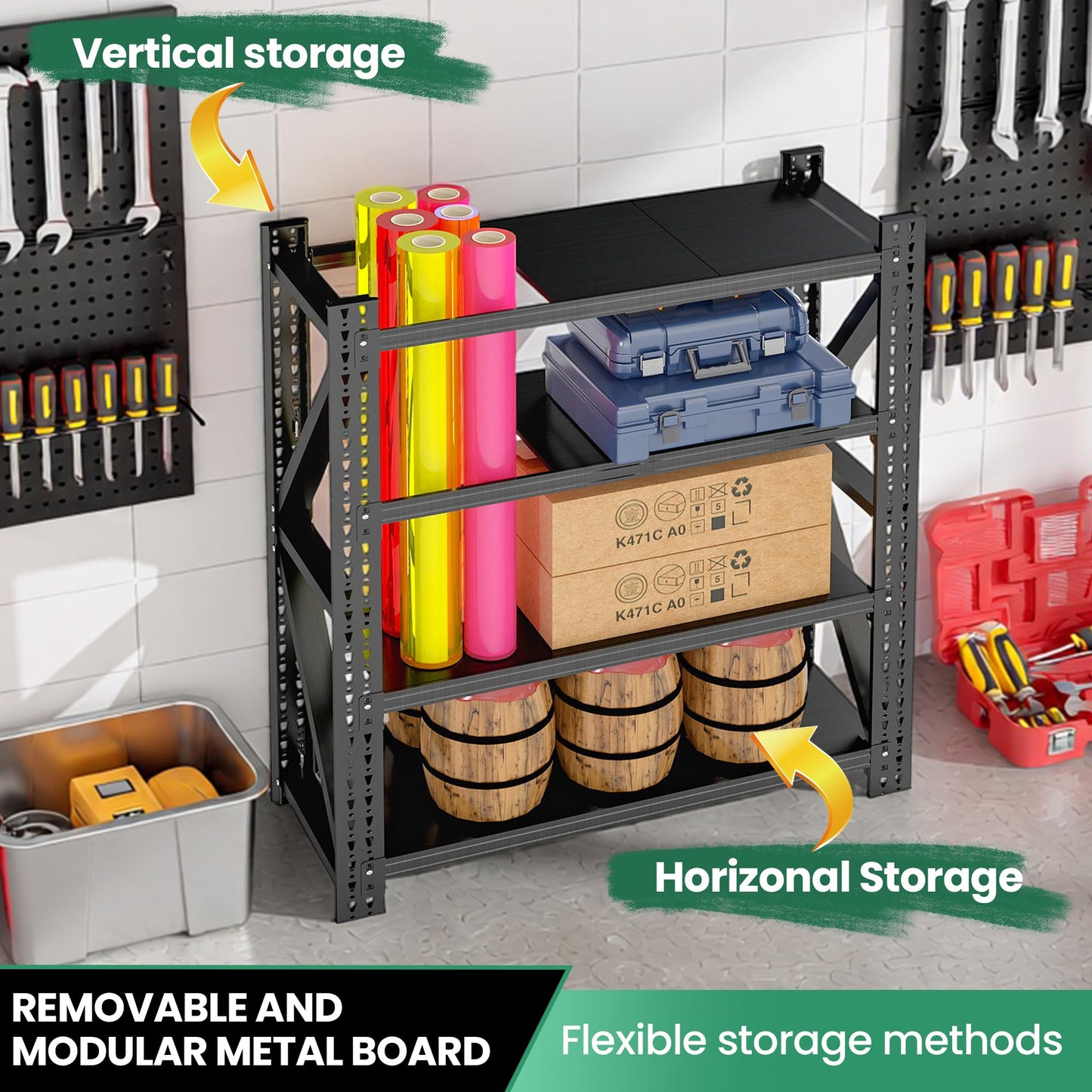 VIYET 4 Tier Heavy Duty Garage Shelving,Industrial Shelving Built for Maximum Weight,Garage Storage Racks Heavy Duty Steel Shelves,Large Capacity Metal Rack for Warehouse,Shop,Basement