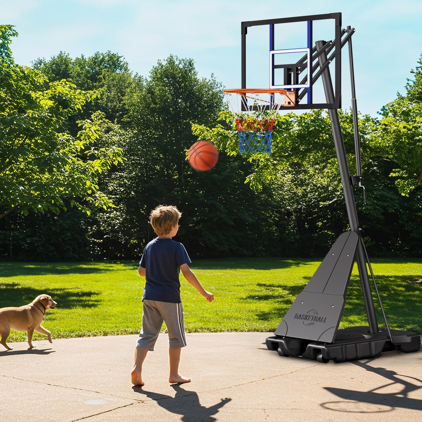 Asbest Adjustable Basketball Hoop Outdoor 10FT with 44/48 Inch Backboard, Portable Basketball Hoops & Goals Outdoor with Stepless Crank, for Youth Adults Kids