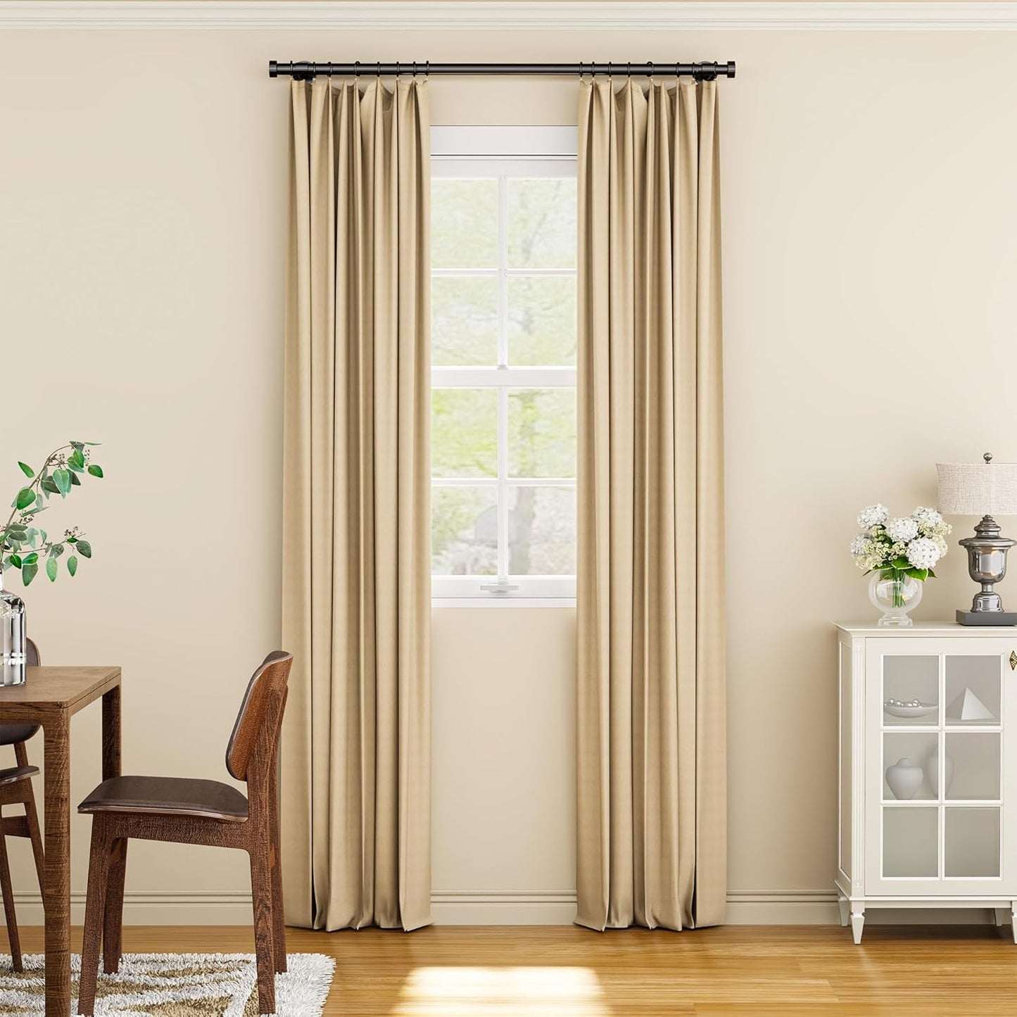 YaFex Heavy Duty Curtain Rod - Adjustable 32-60 Inch Black Rod with Aluminum Finials | Easy Installation